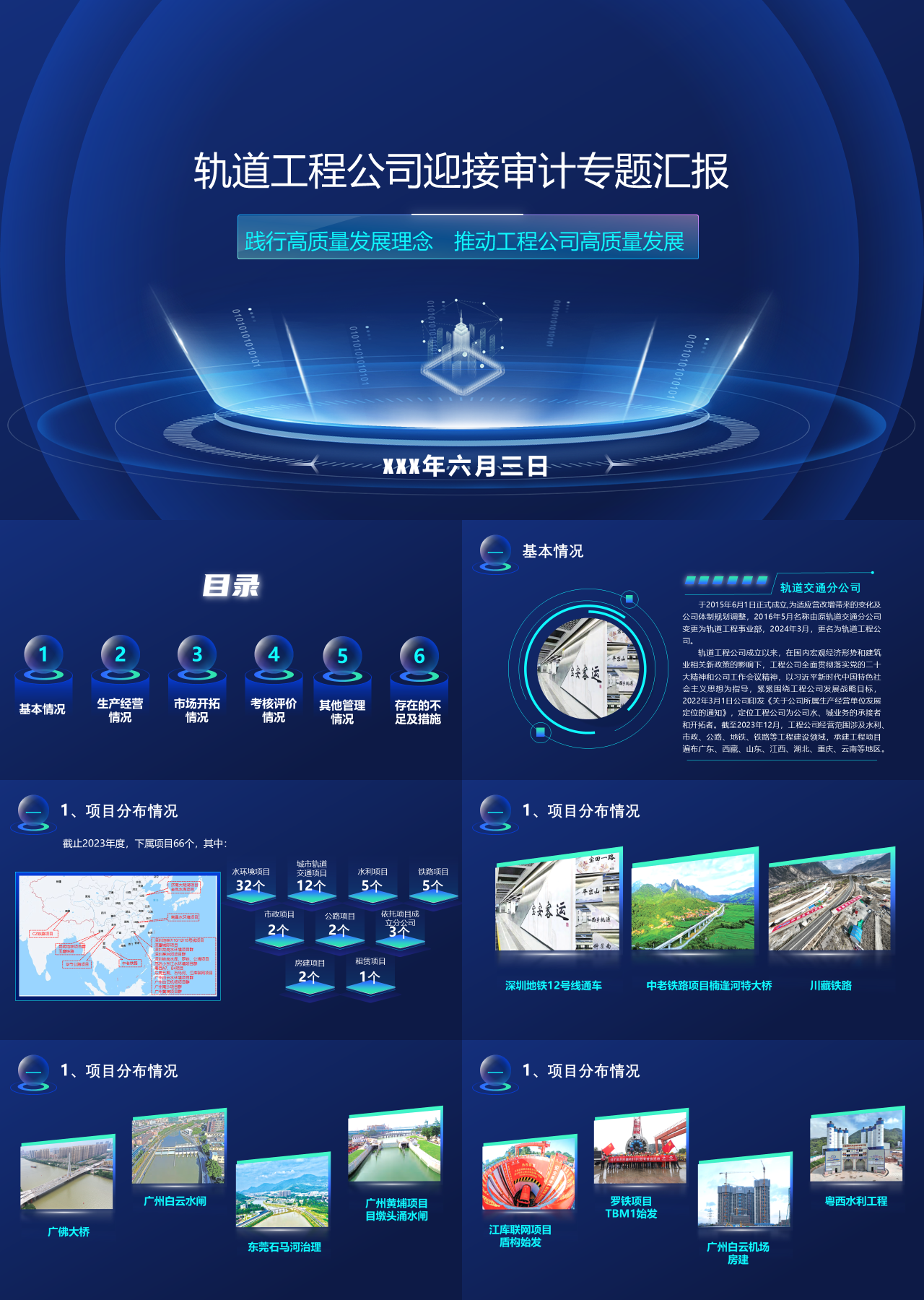 精美静态科技风工作汇报轨道工程公司迎接审计专题汇报