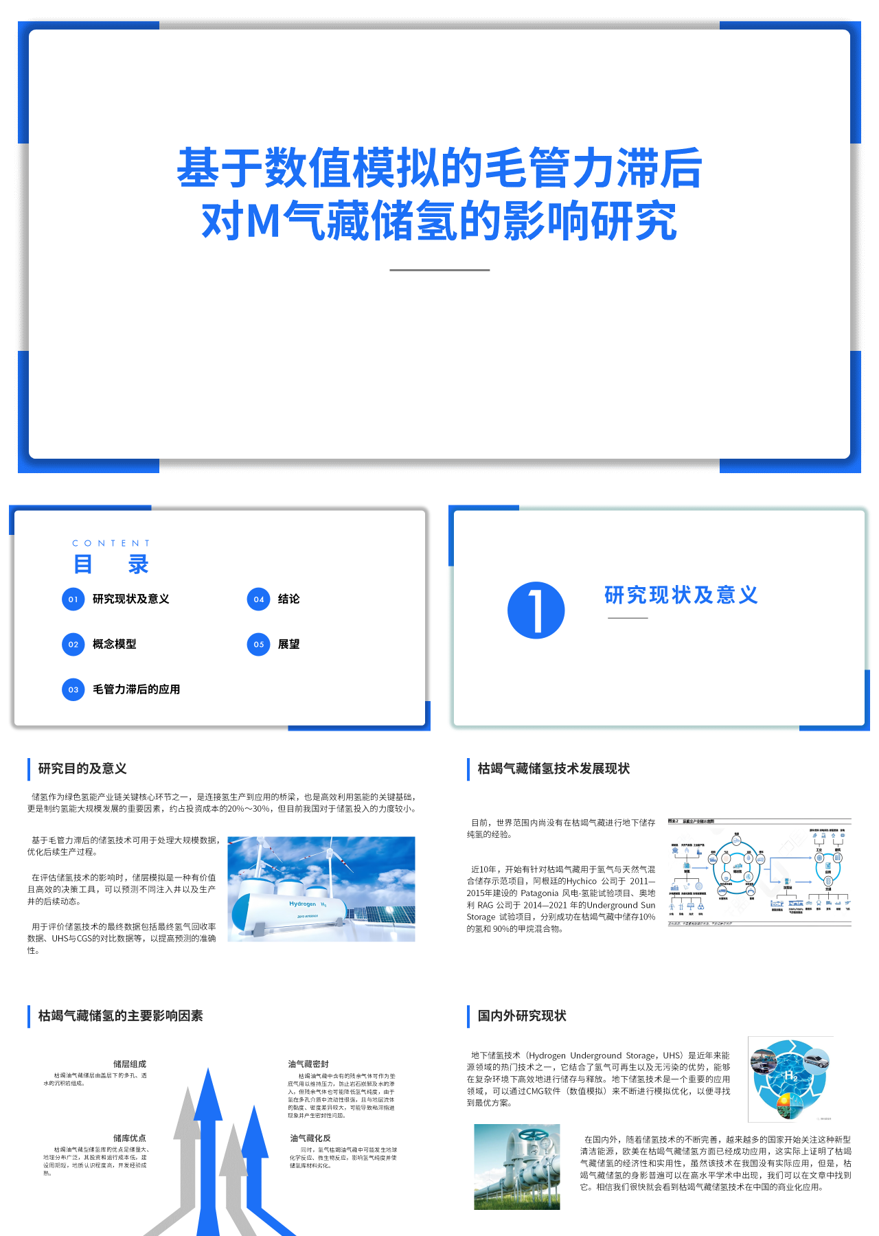 标准静态蓝色论文答辩基于数值模拟的毛管力滞后对M气藏储氢的影响研究