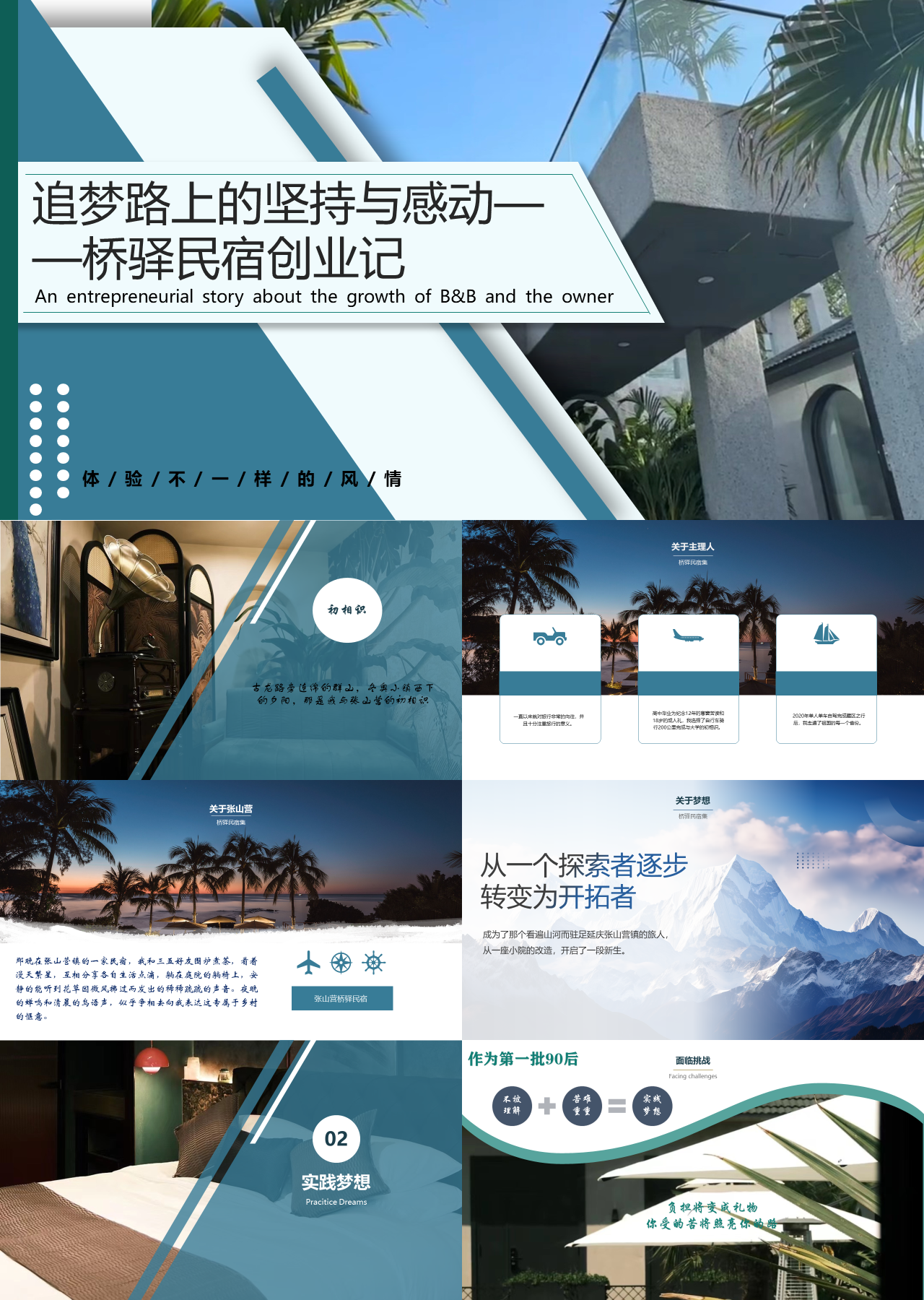 标准静态蓝色工作汇报一个关于民宿和主理人共同成长的创业故事