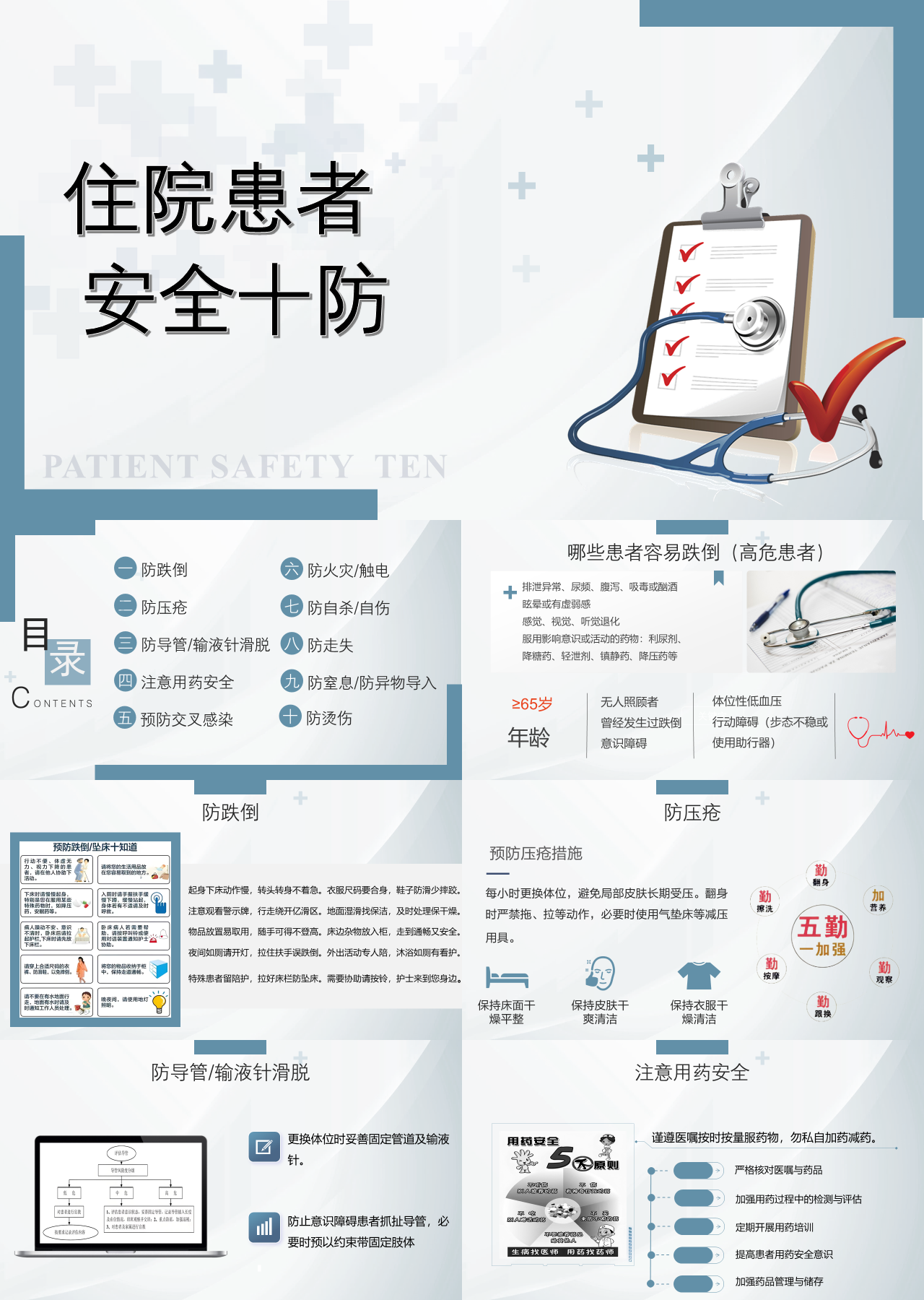 标准静态蓝色教育课件住院患者的安全十防