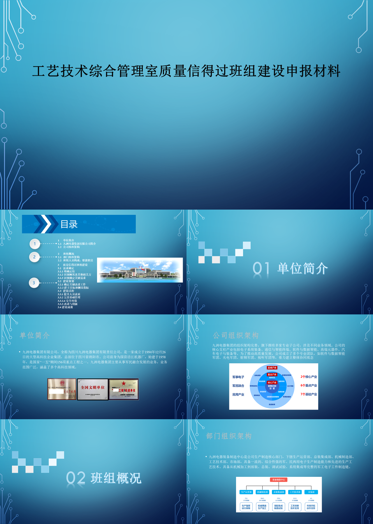 标准静态蓝色工作汇报工艺技术综合管理室质量信得过班组建设申报