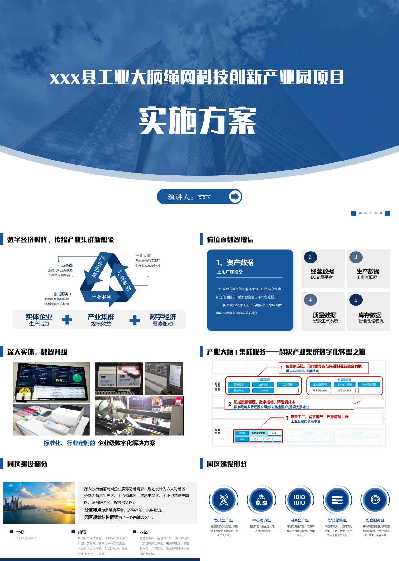 标准静态蓝色工作汇报工业大脑绳网科技创新产业园项目