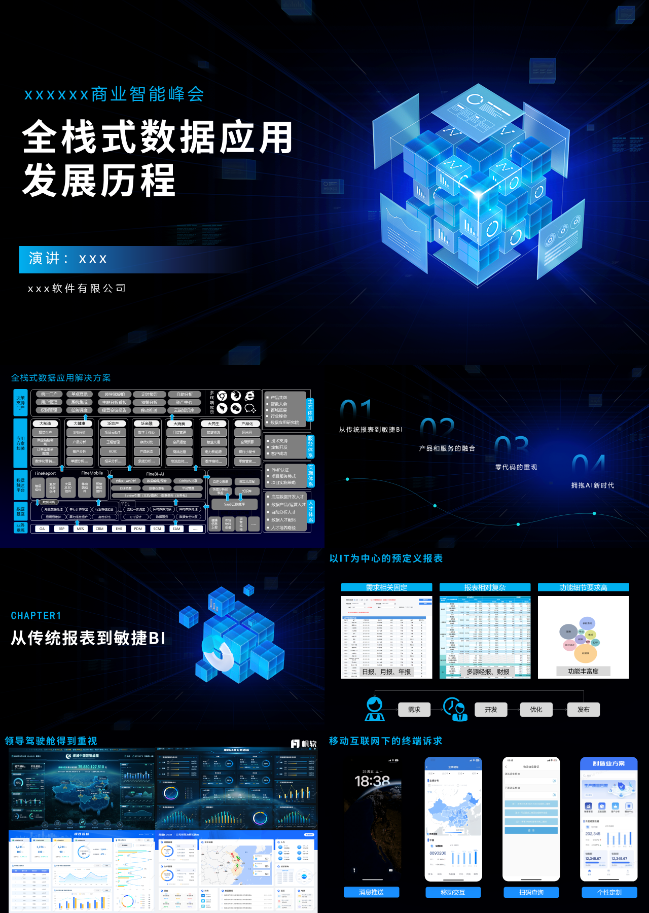 标准静态科技风商业计划书全栈式数据应用