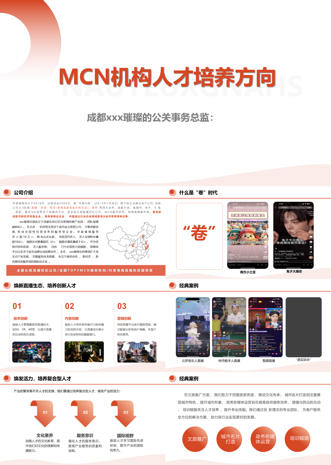 标准静态橙色工作汇报MCN机构人才培养方向