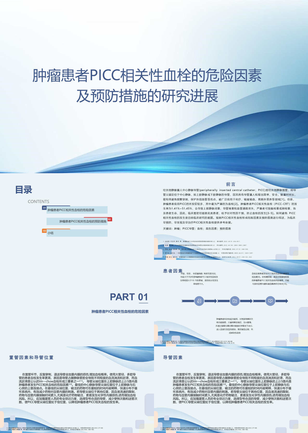 标准静态蓝色工作汇报肿瘤患者PICC相关性血栓的危险因素及预防措施的研究进展