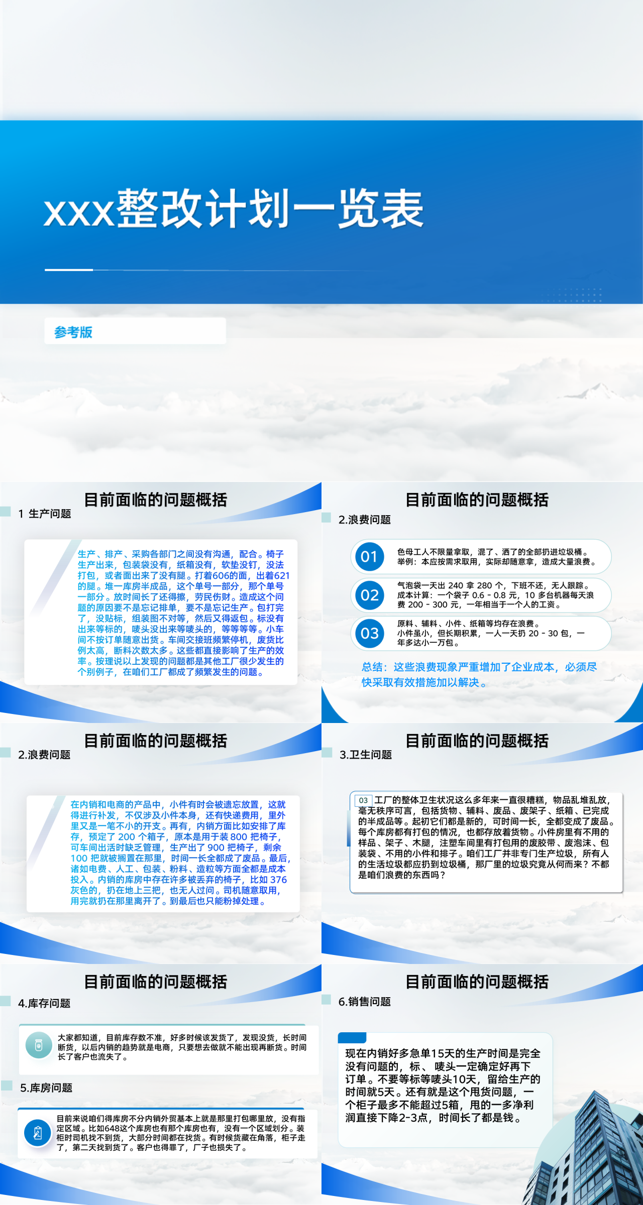 标准静态工作汇报整改计划一览表