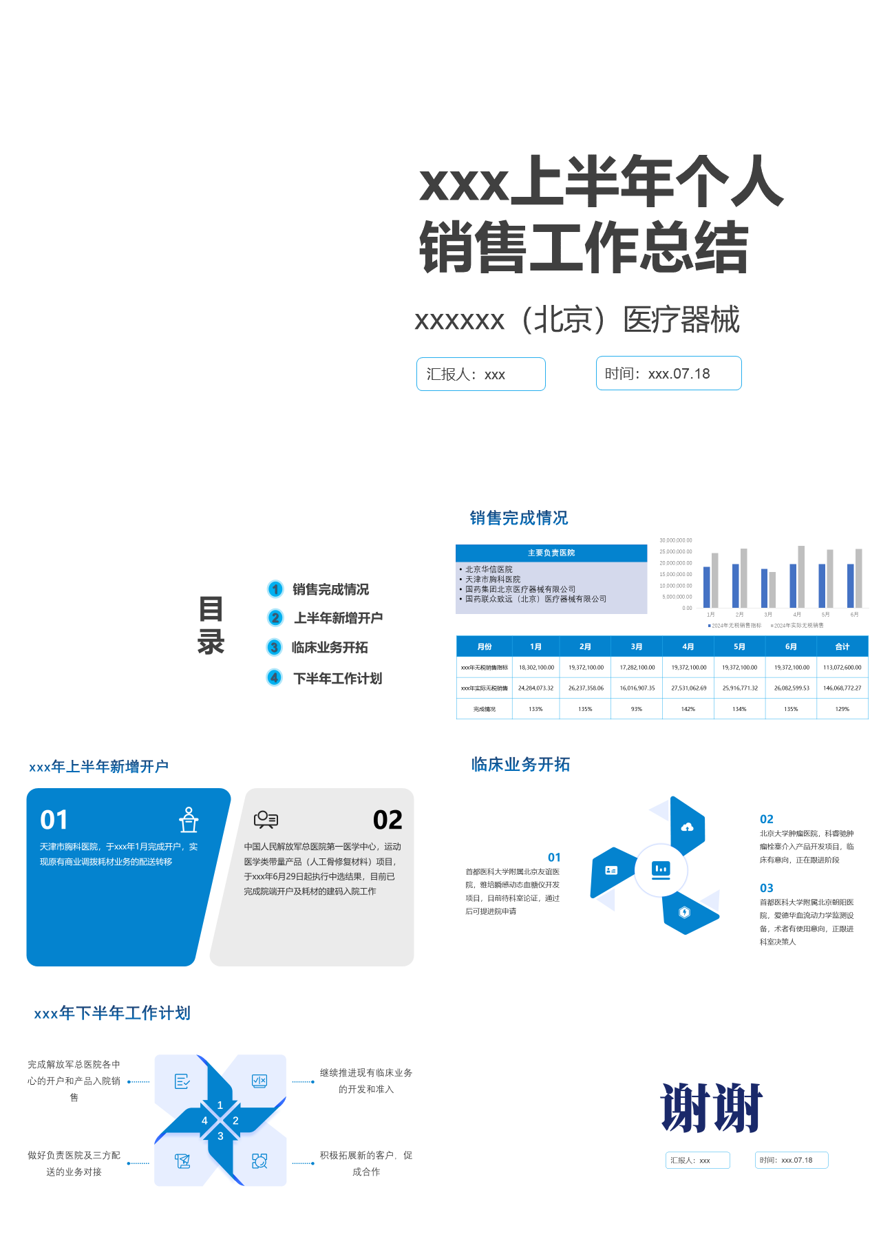 标准静态蓝色上半年工作总结