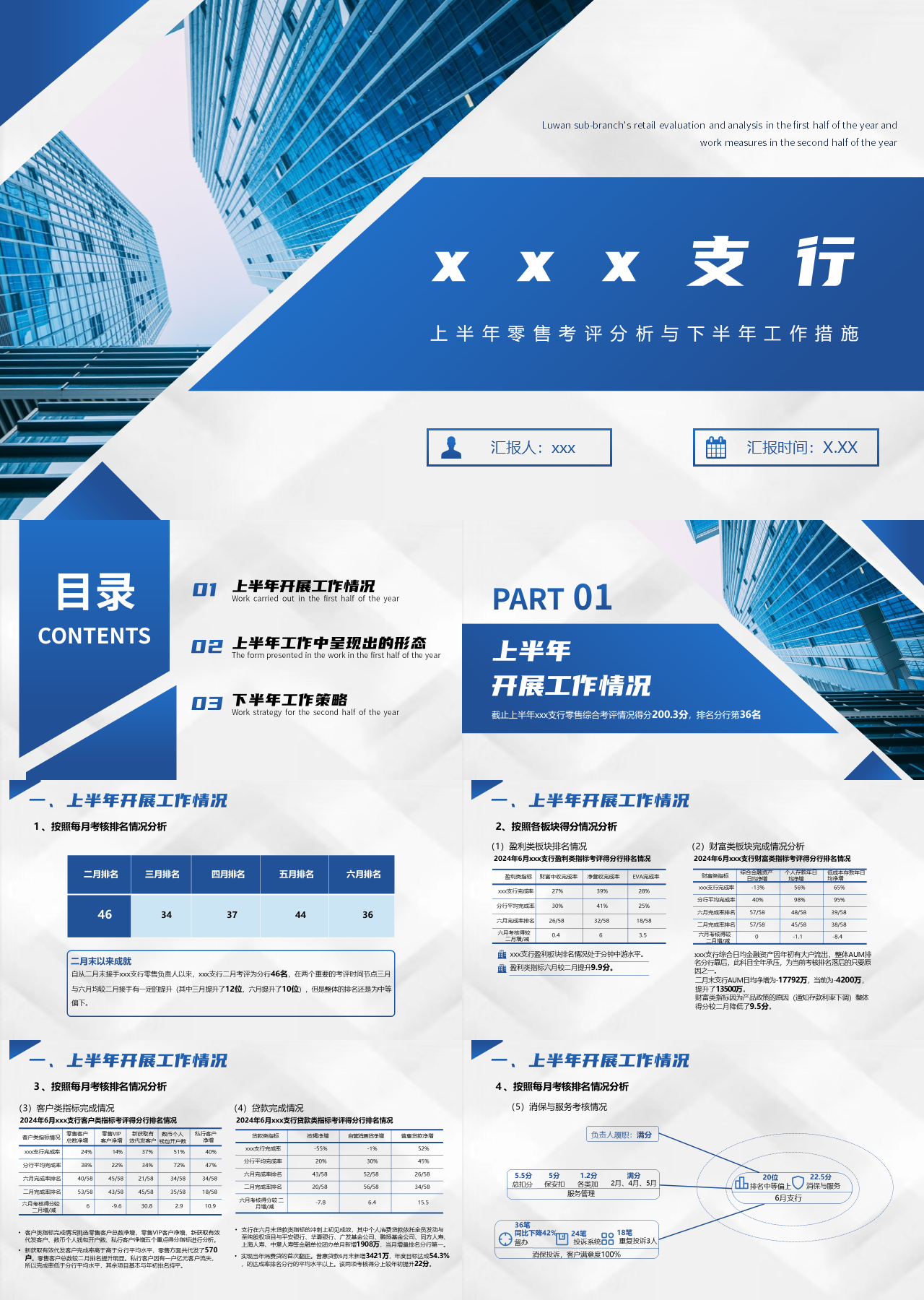 标准静态蓝色工作汇报上半年零售考评分析与下半年工作措施