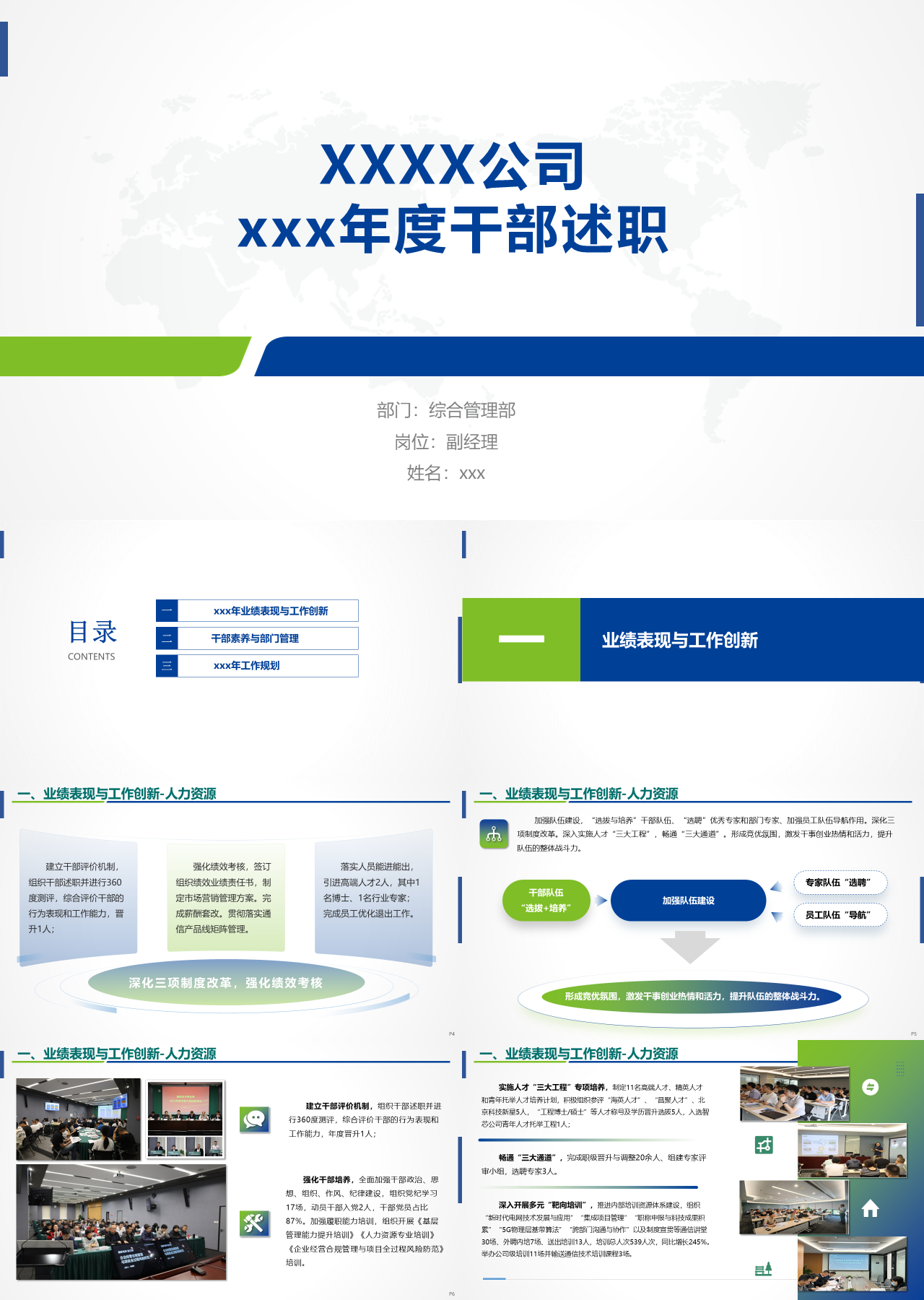 标准静态蓝色述职报告年度干部专家述职
