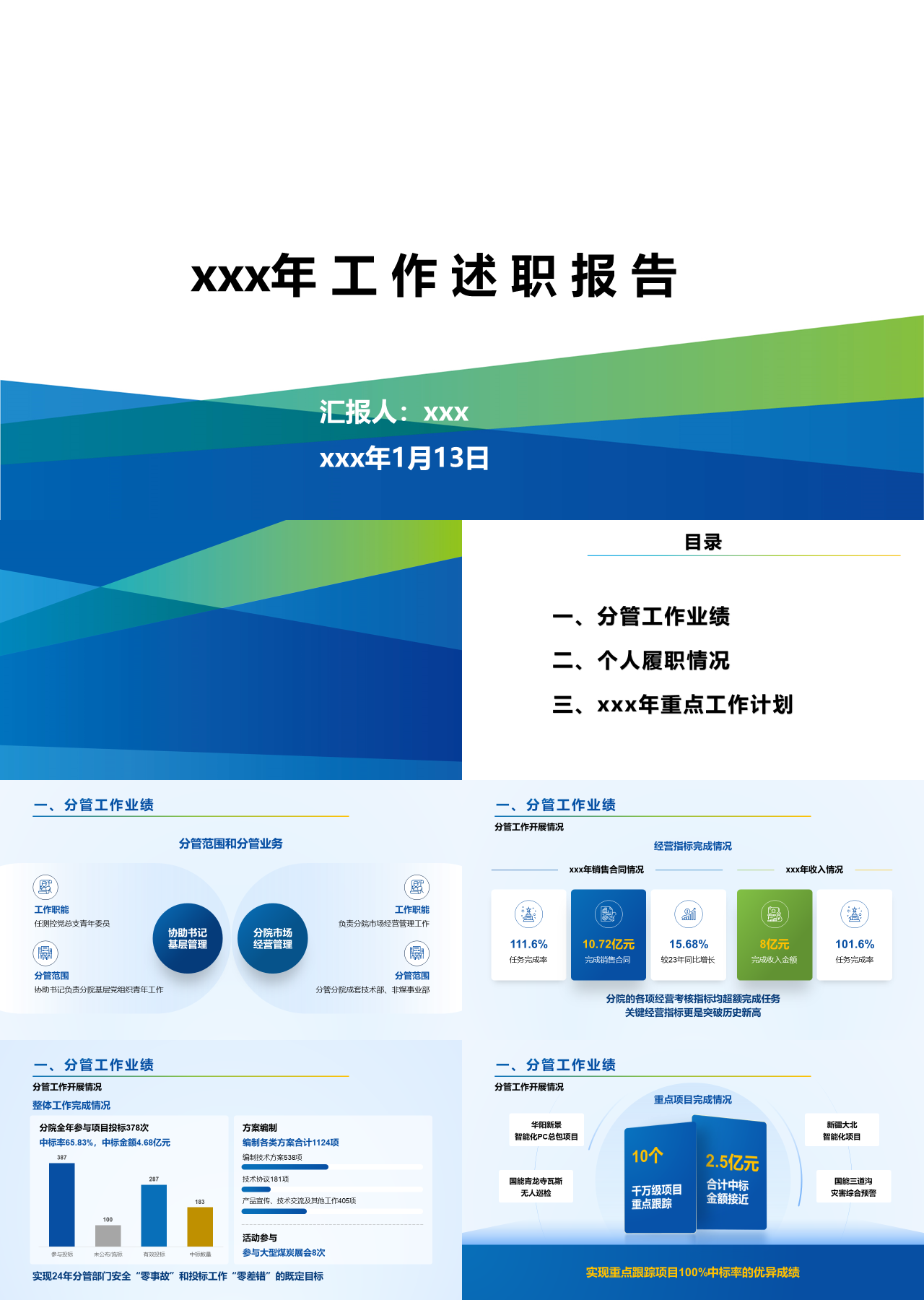 精美静态蓝色工作述职报告