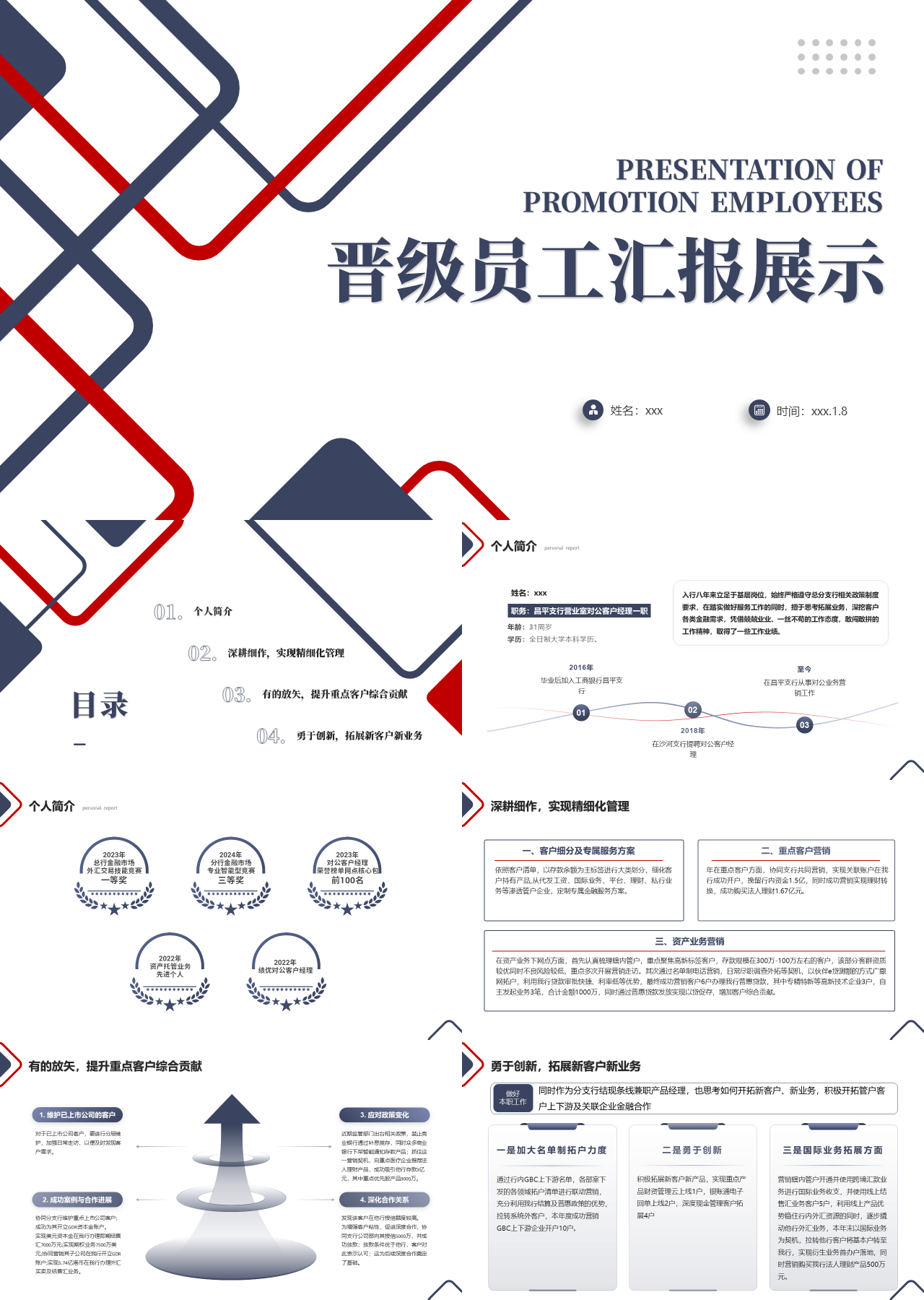 标准动态蓝色述职报告晋级员工汇报展示