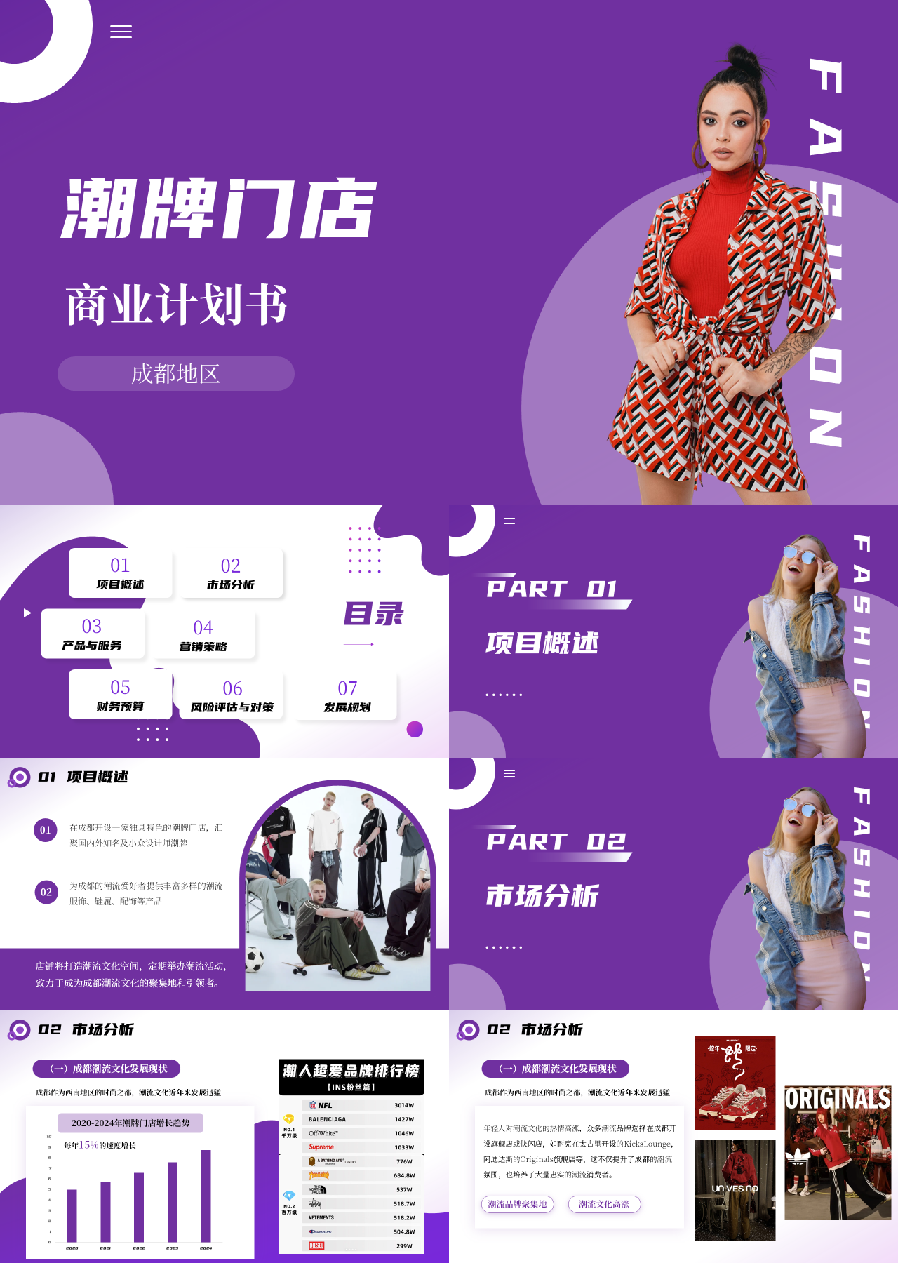 精美静态紫色营销策划潮牌门店商业计划书