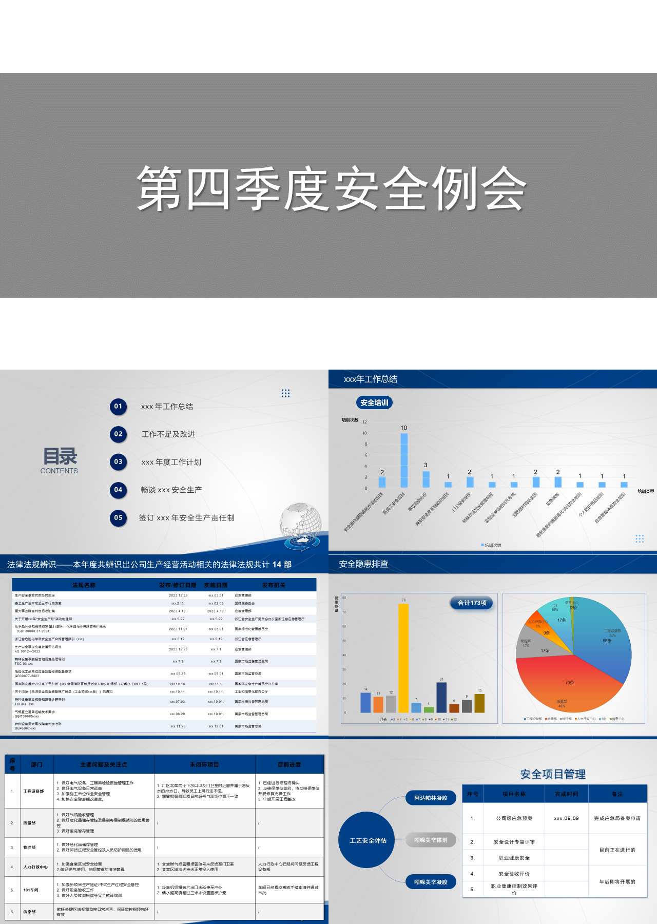 简单静态蓝色工作总结第四季度安全例会