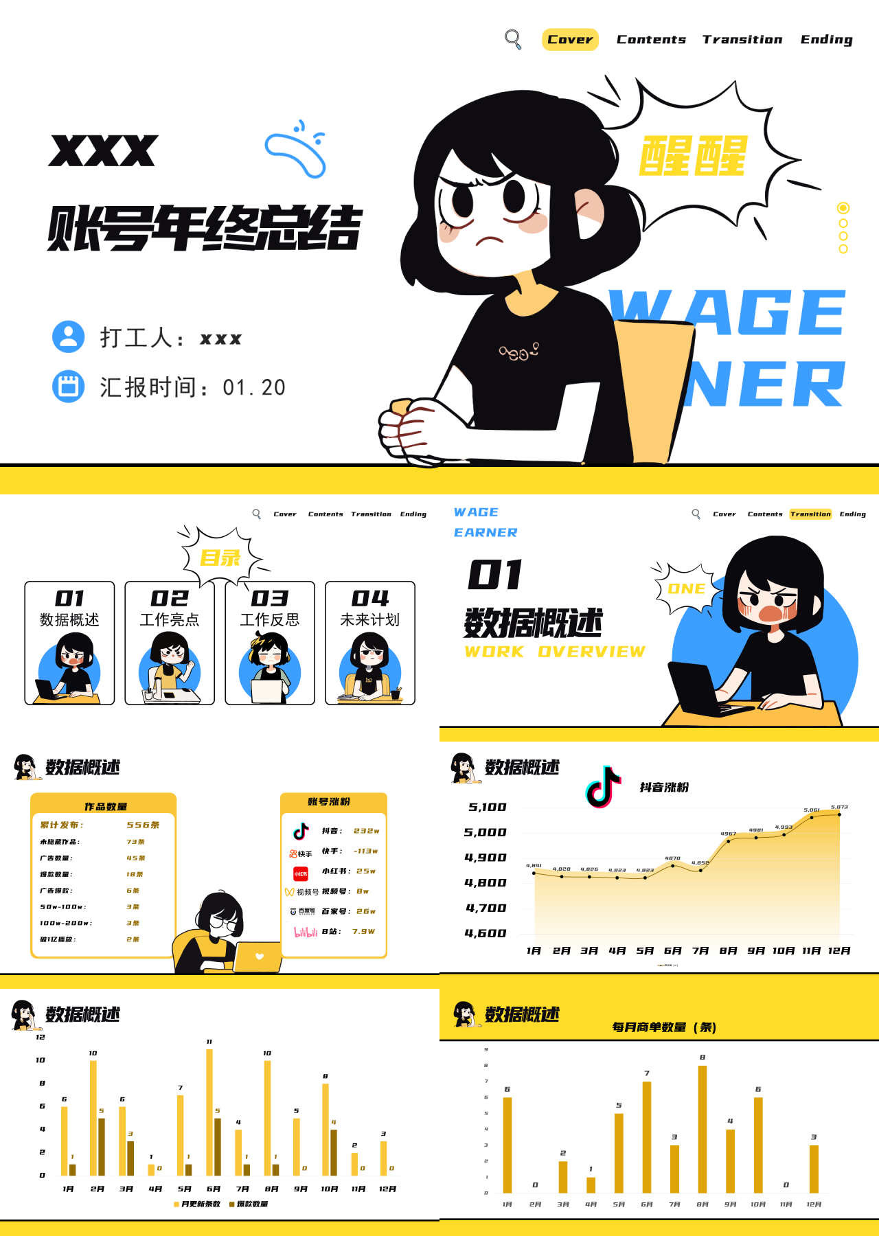 精美静态黄色工作汇报账号年终总结