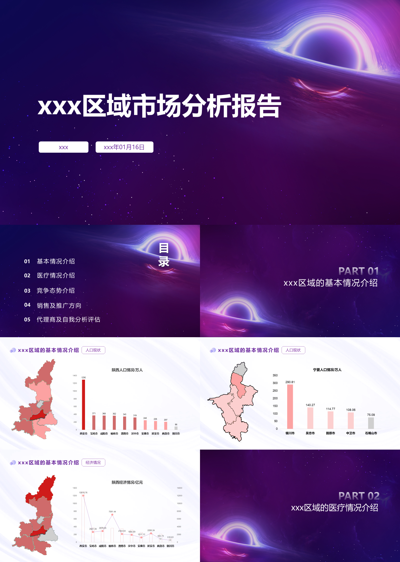 标准静态紫色工作汇报区域市场分析报告