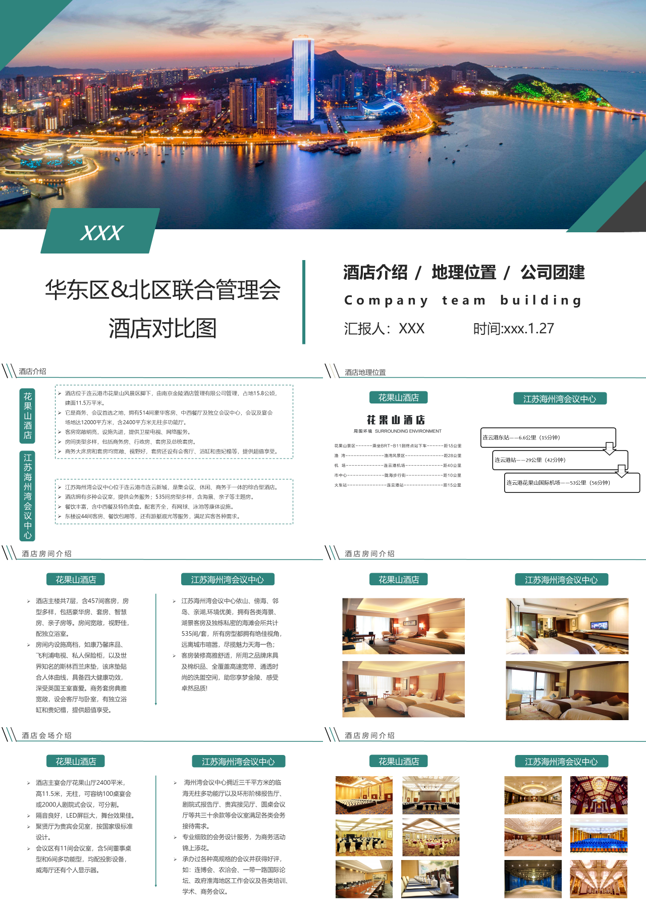 简单静态绿色工作汇报华东区北区联合管理会酒店对比图