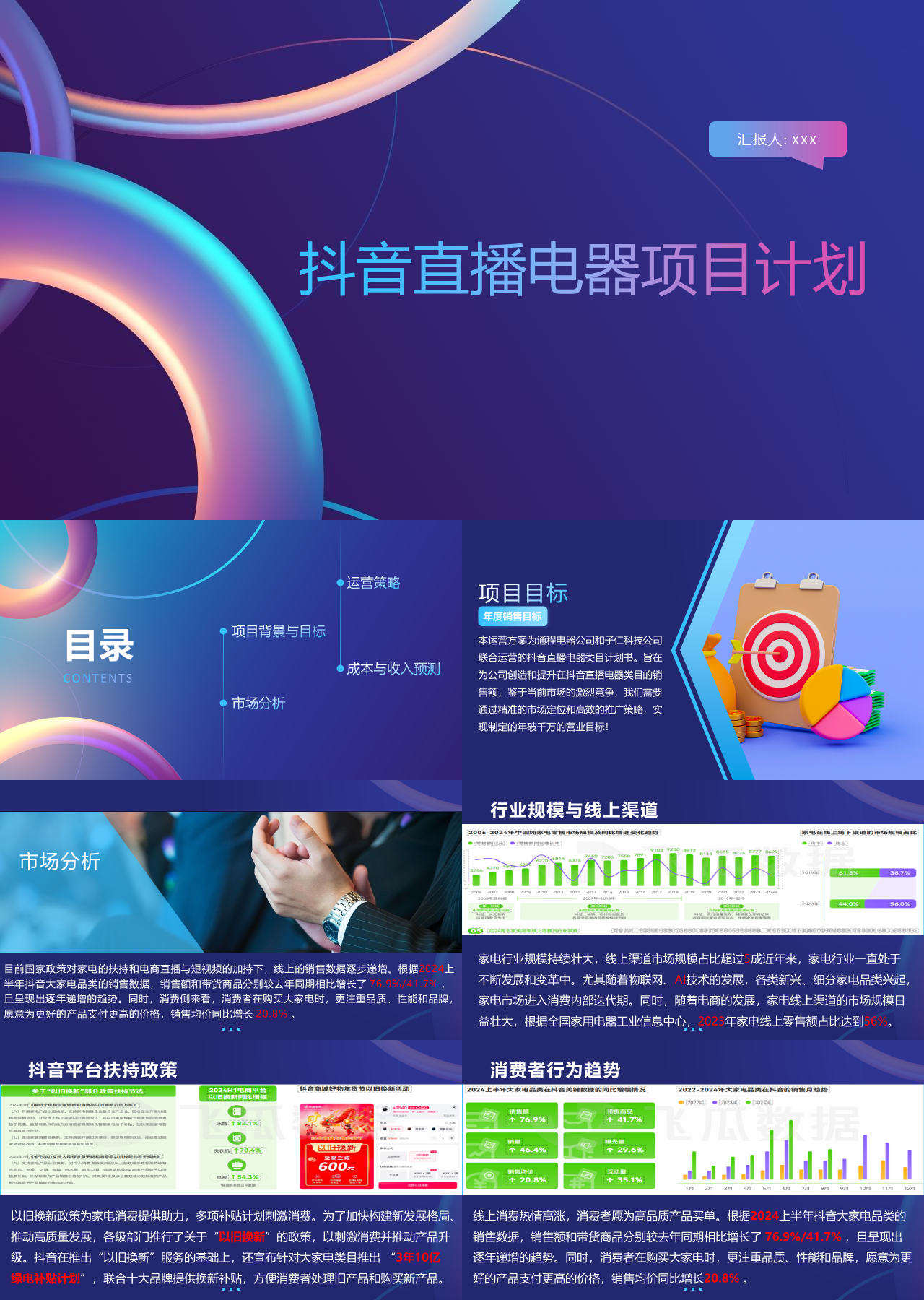 标准静态蓝色商业计划书抖音直播电器项目计划