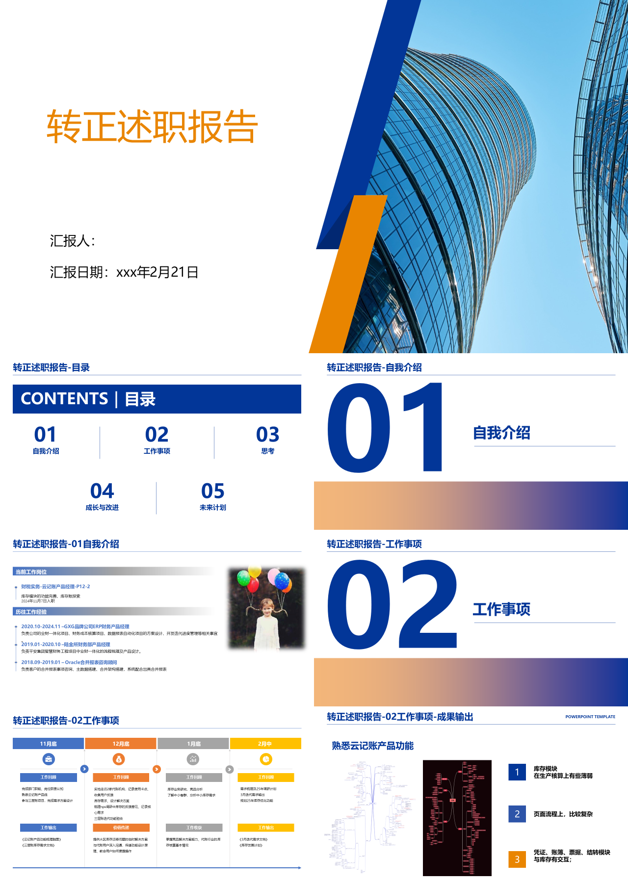 标准静态蓝色转正述职报告