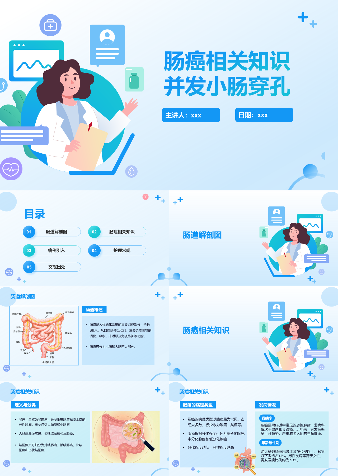 标准静态蓝色主题教育肠癌相关知识并发小肠穿孔