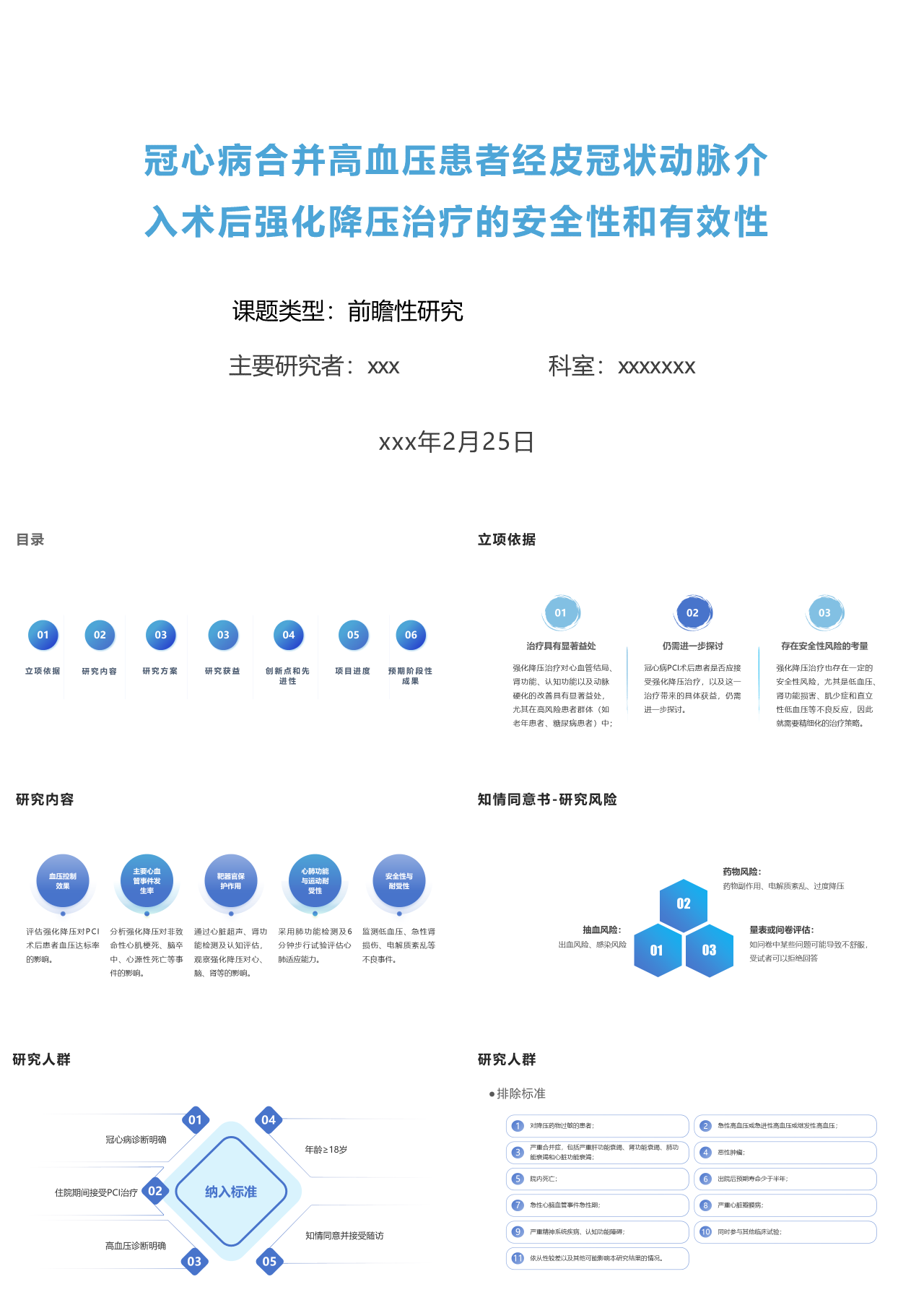 标准静态蓝色工作汇报冠心病合并高血压患者经皮冠状动脉介入术后强化降压治疗的安全性和有效性
