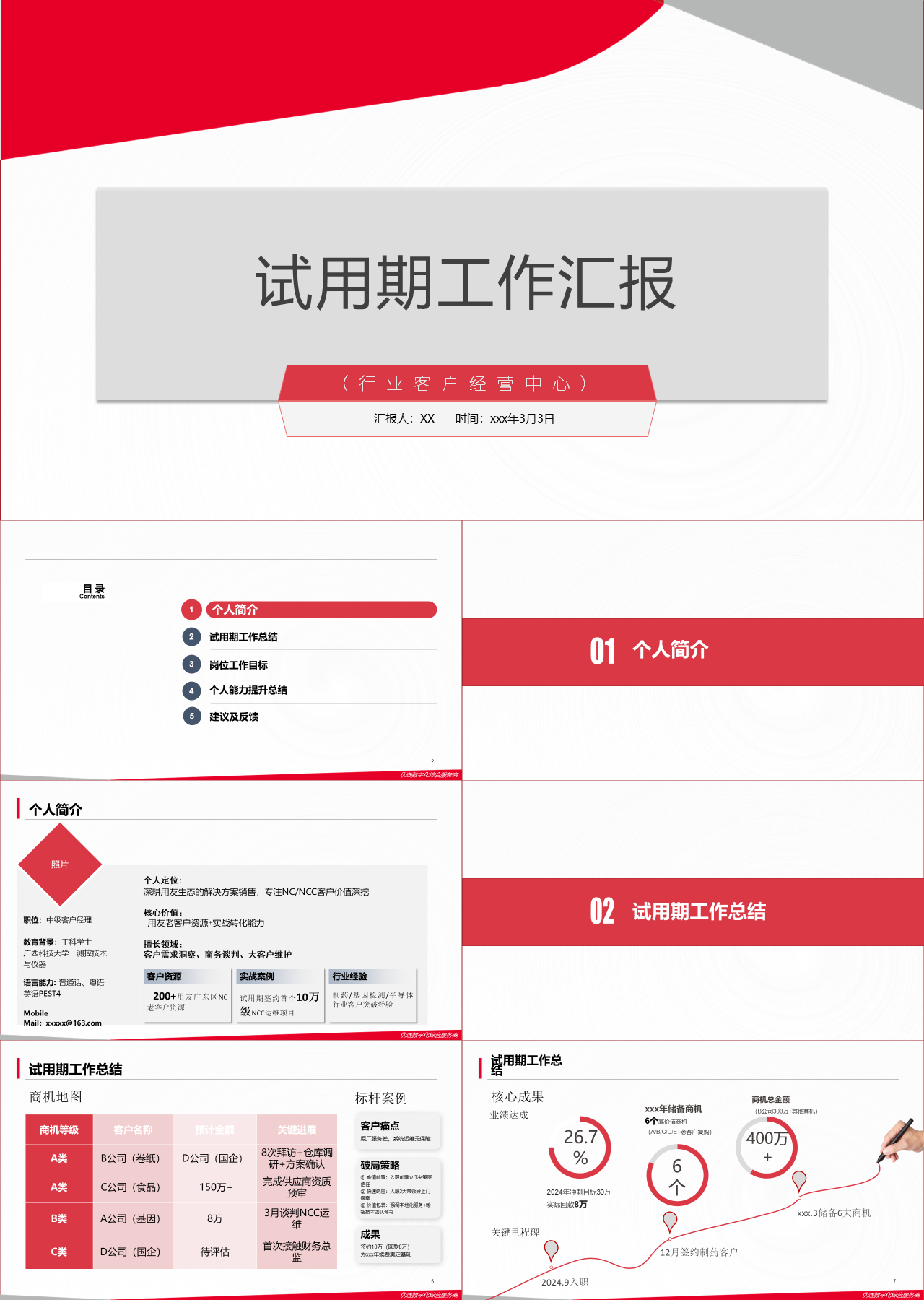 标准静态红色工作汇报试用期转正考核