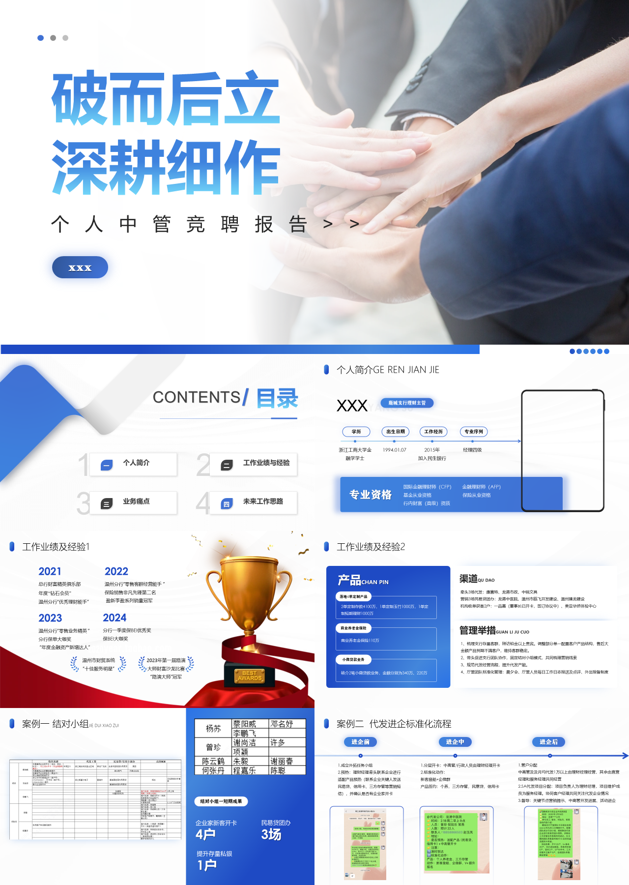 标准静态蓝色岗位竞聘个人中管竞聘报告