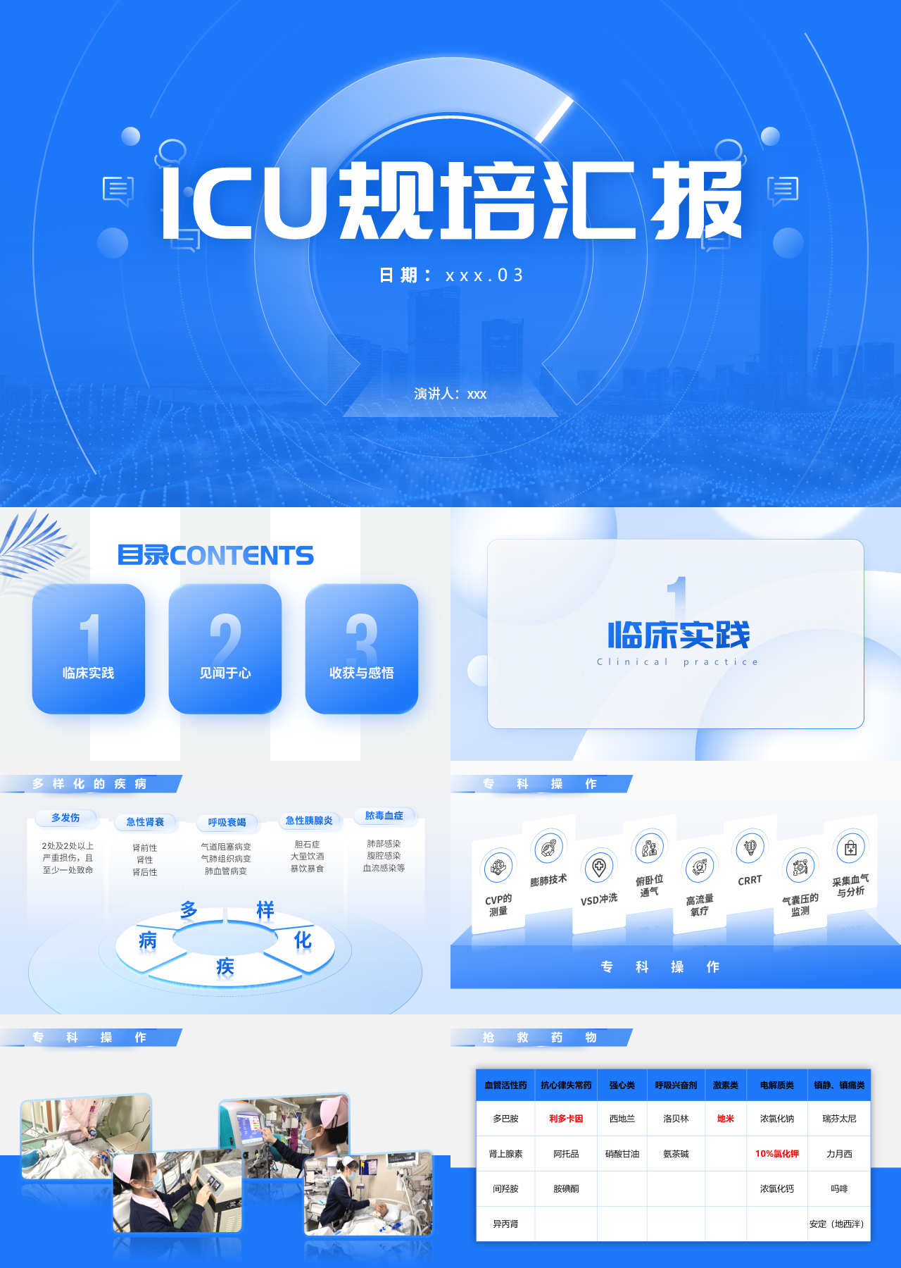 标准静态蓝色工作汇报ICU规培汇报
