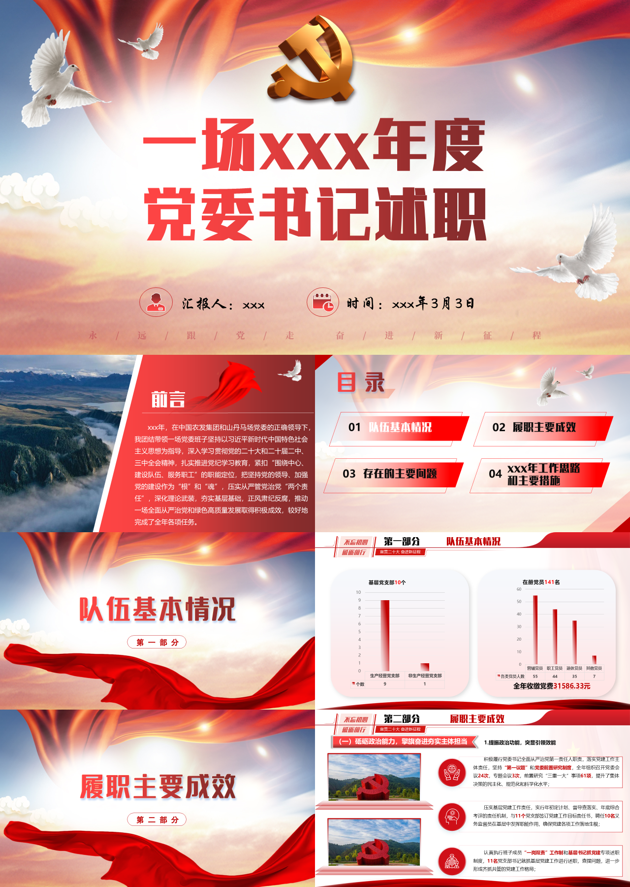 精美静态红色述职报告书记