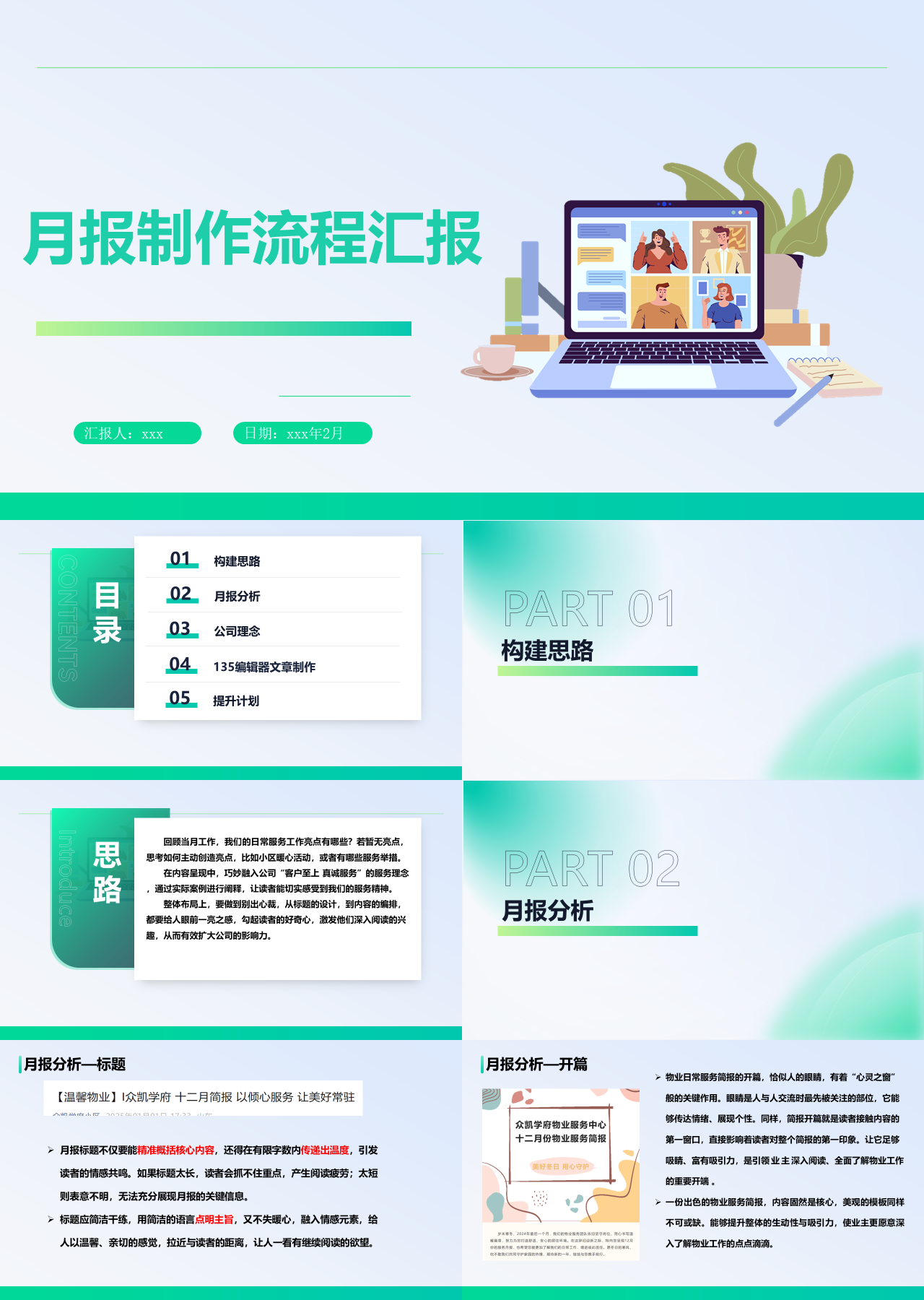 标准静态绿色工作汇报月报制作汇报