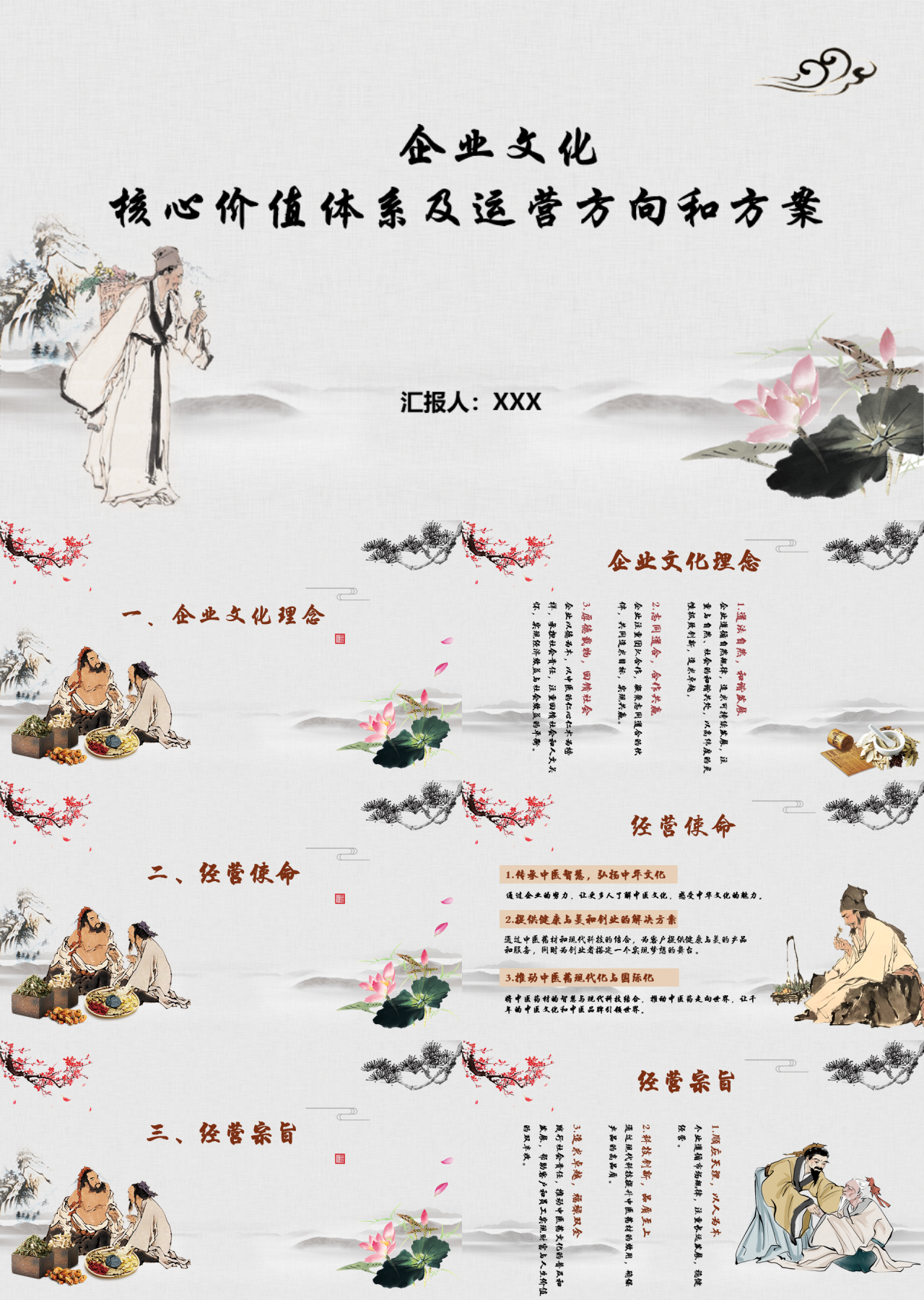 标准静态中国风企业培训企业文化核心价值体系及运营方向和方案