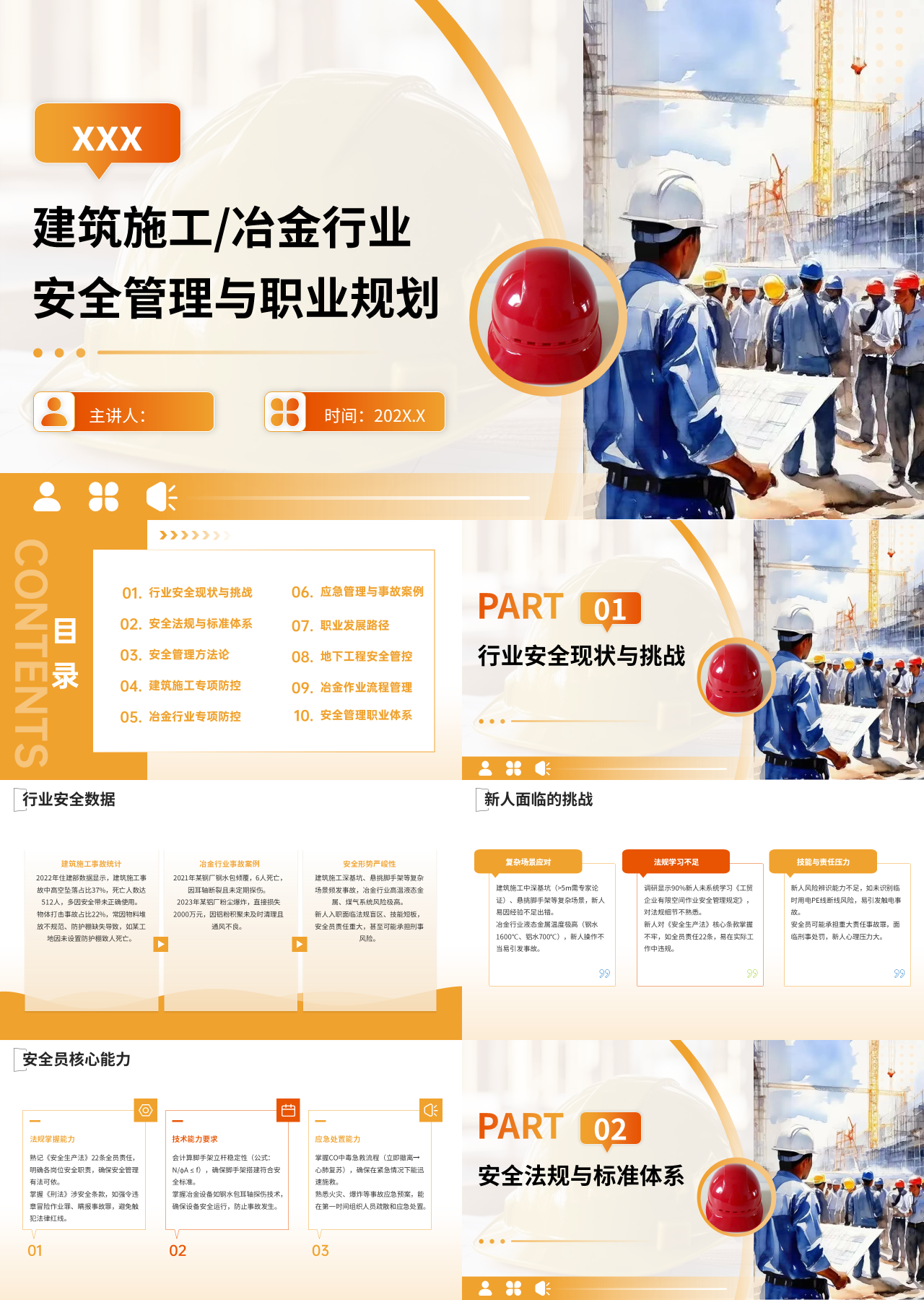 精美静态橙色企业培训冶金行业安全管理与职业规划
