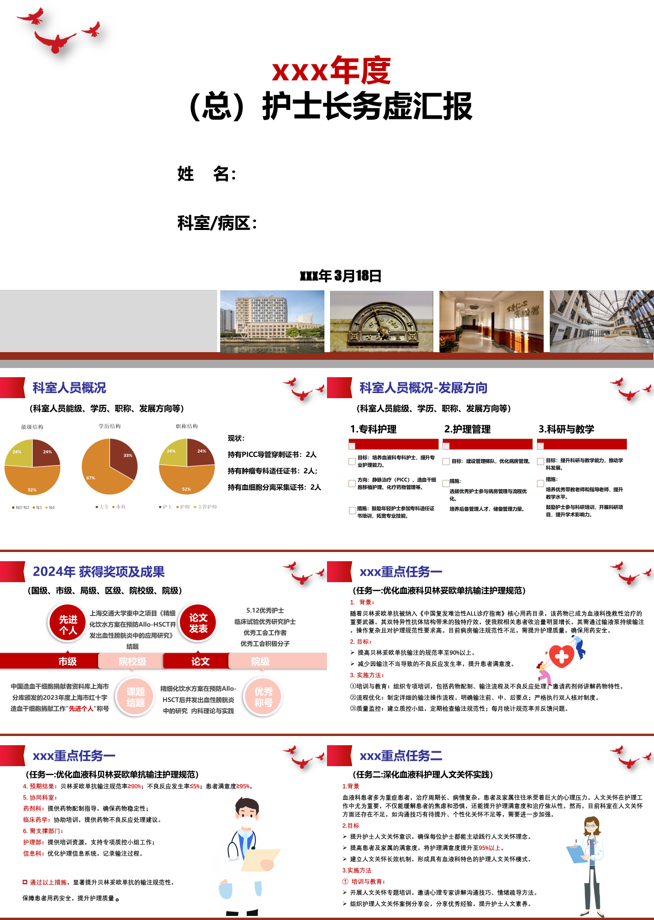 标准静态红色工作汇报护士长务虚汇报