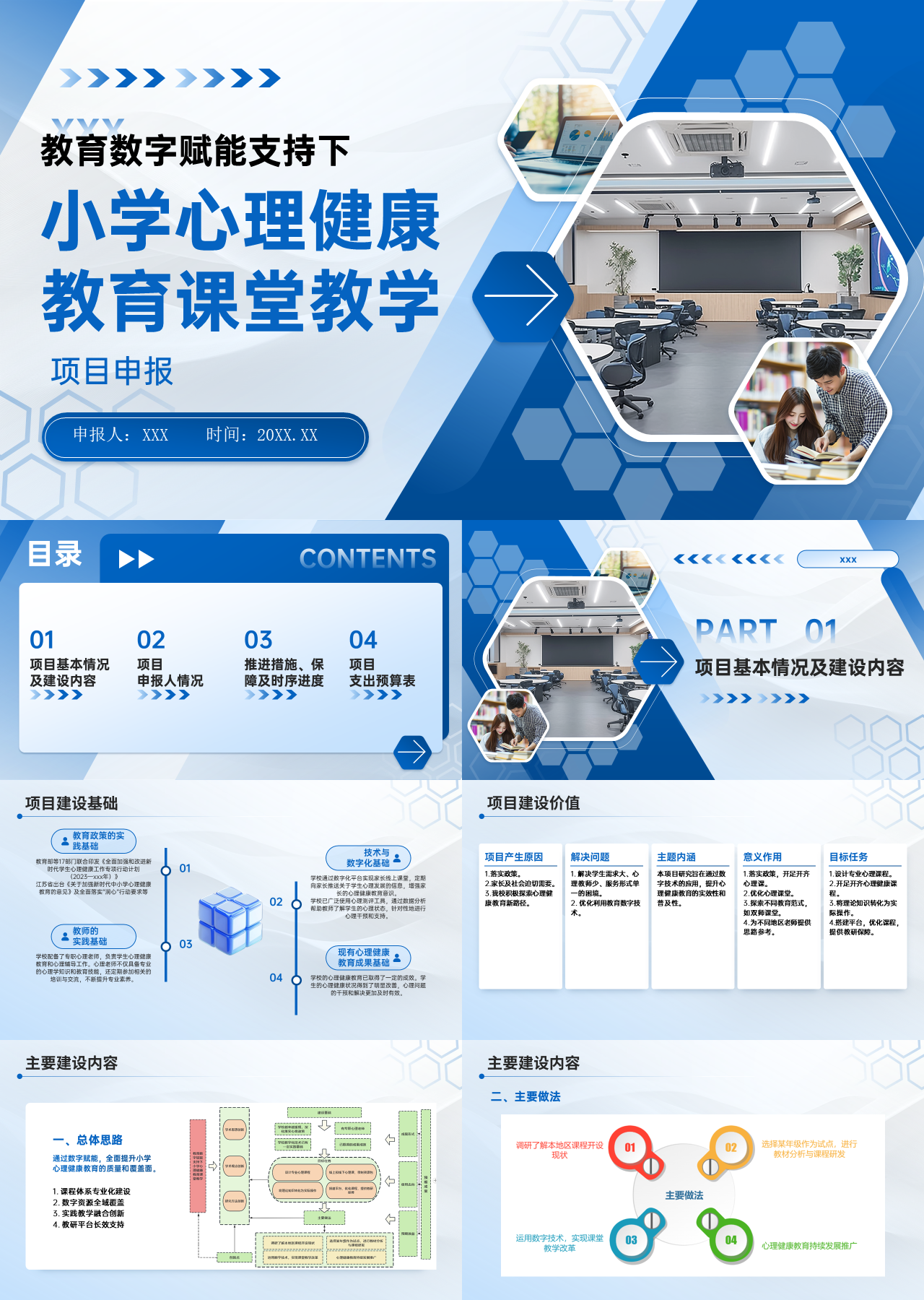 精美静态蓝色工作汇报教育数字赋能支持下小学心理健康教育课堂教学