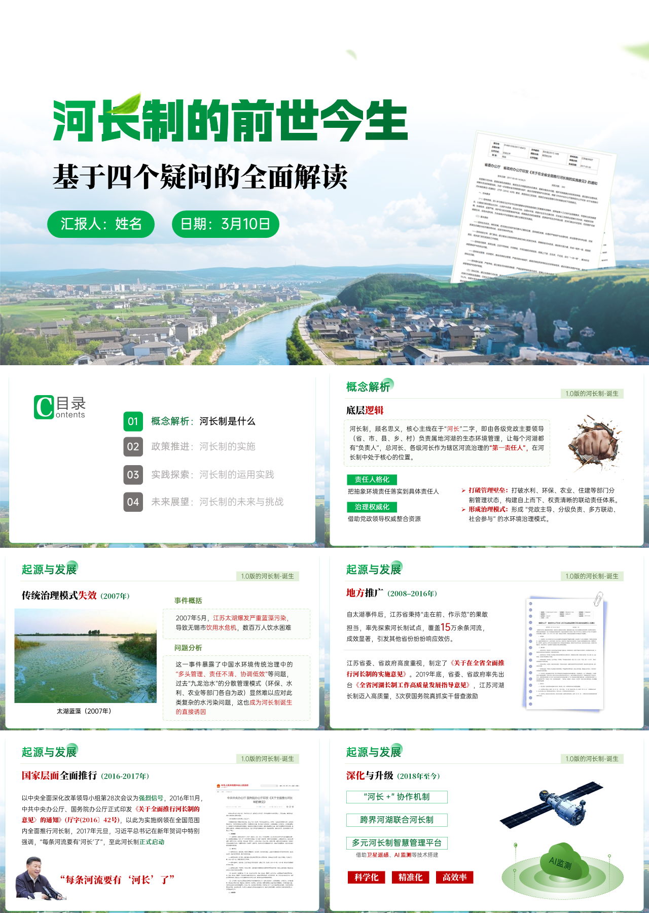 精美静态绿色工作汇报河长制基于四个疑问的全面解读
