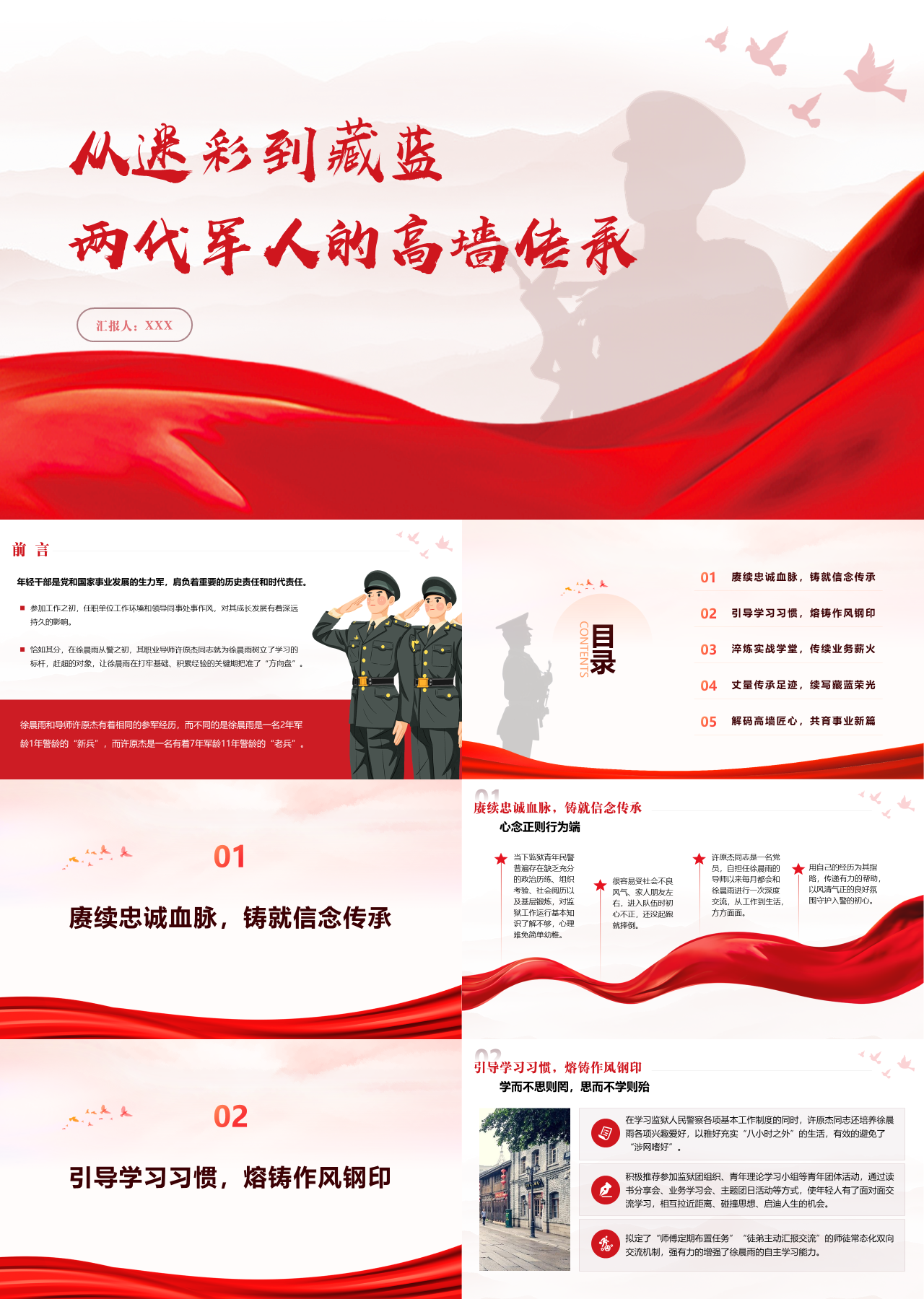 标准静态红色工作汇报从迷彩到藏蓝两代军人的高墙传承