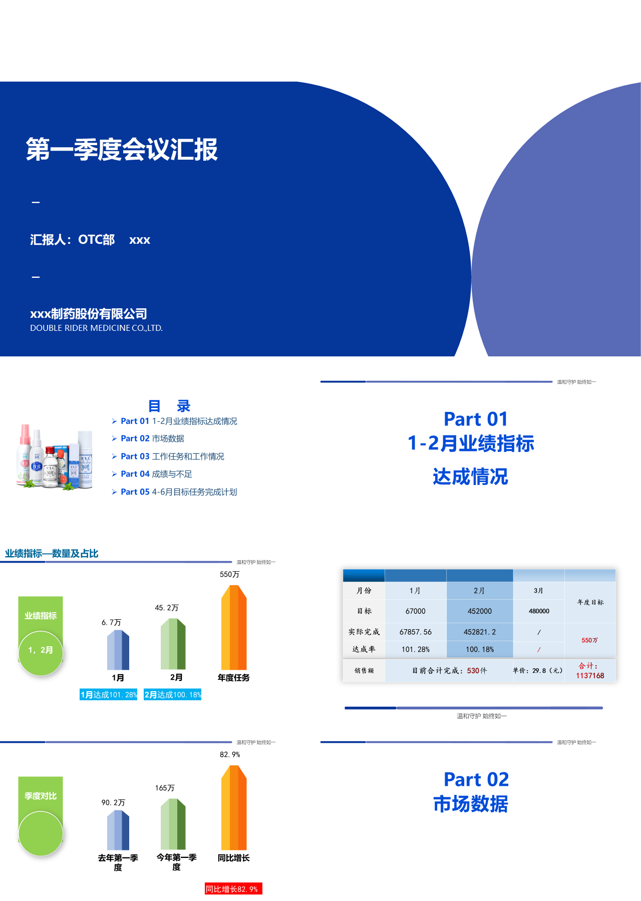 标准静态蓝色工作汇报第一季度会议汇报