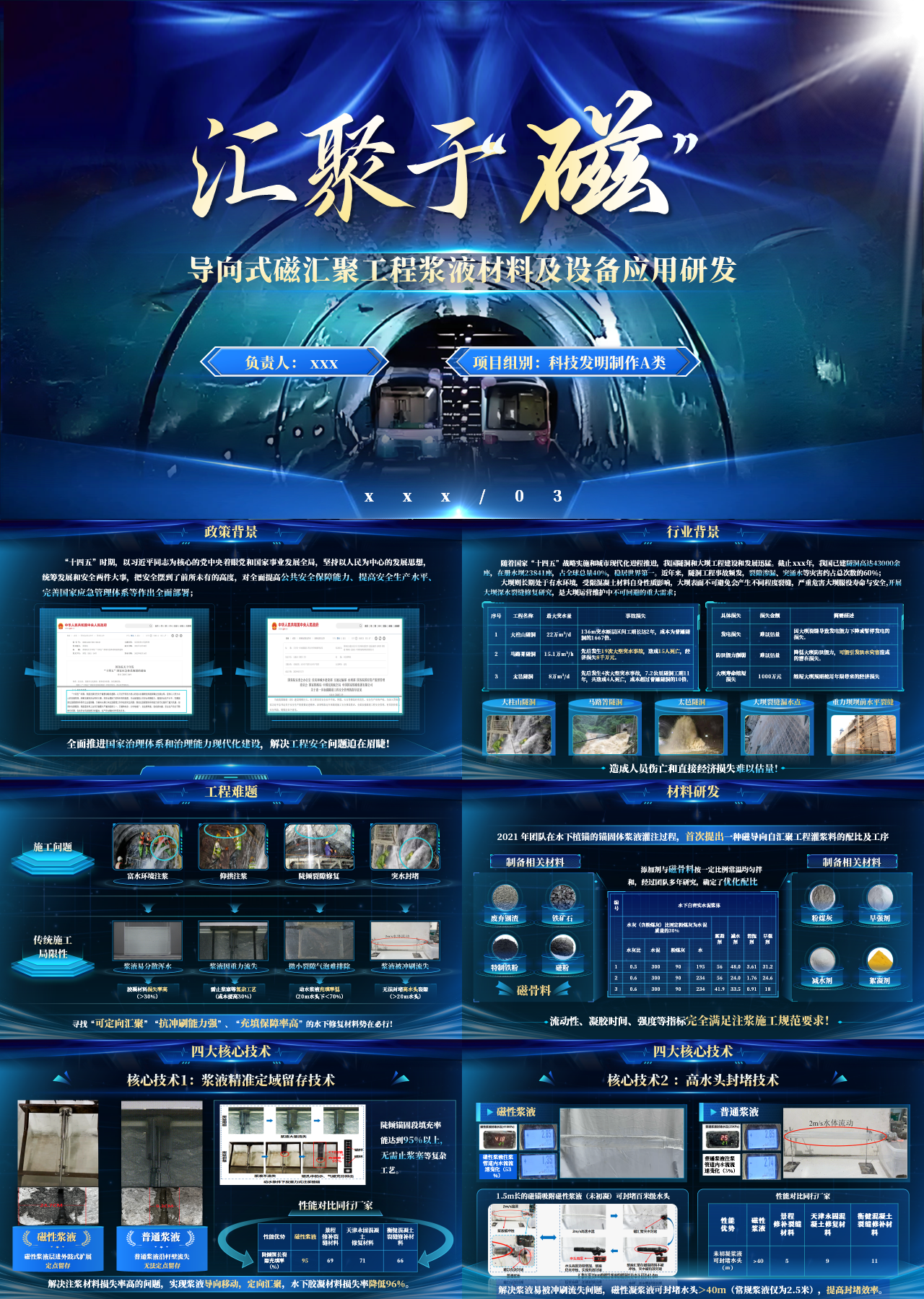 高端静态科技风商业计划书导向式磁汇聚工程浆液材料及设备应用研发