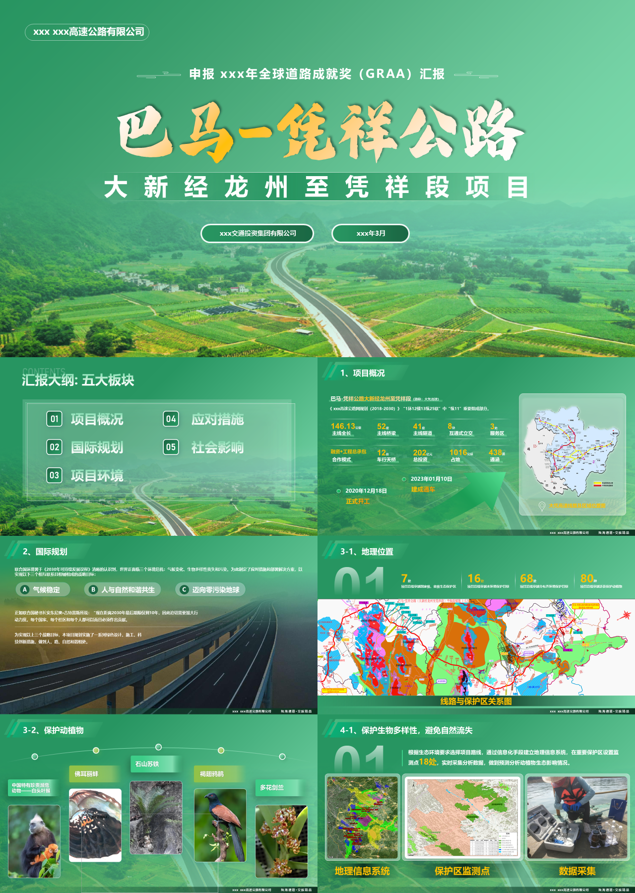 精美静态绿色工作汇报全球道路成就奖汇报