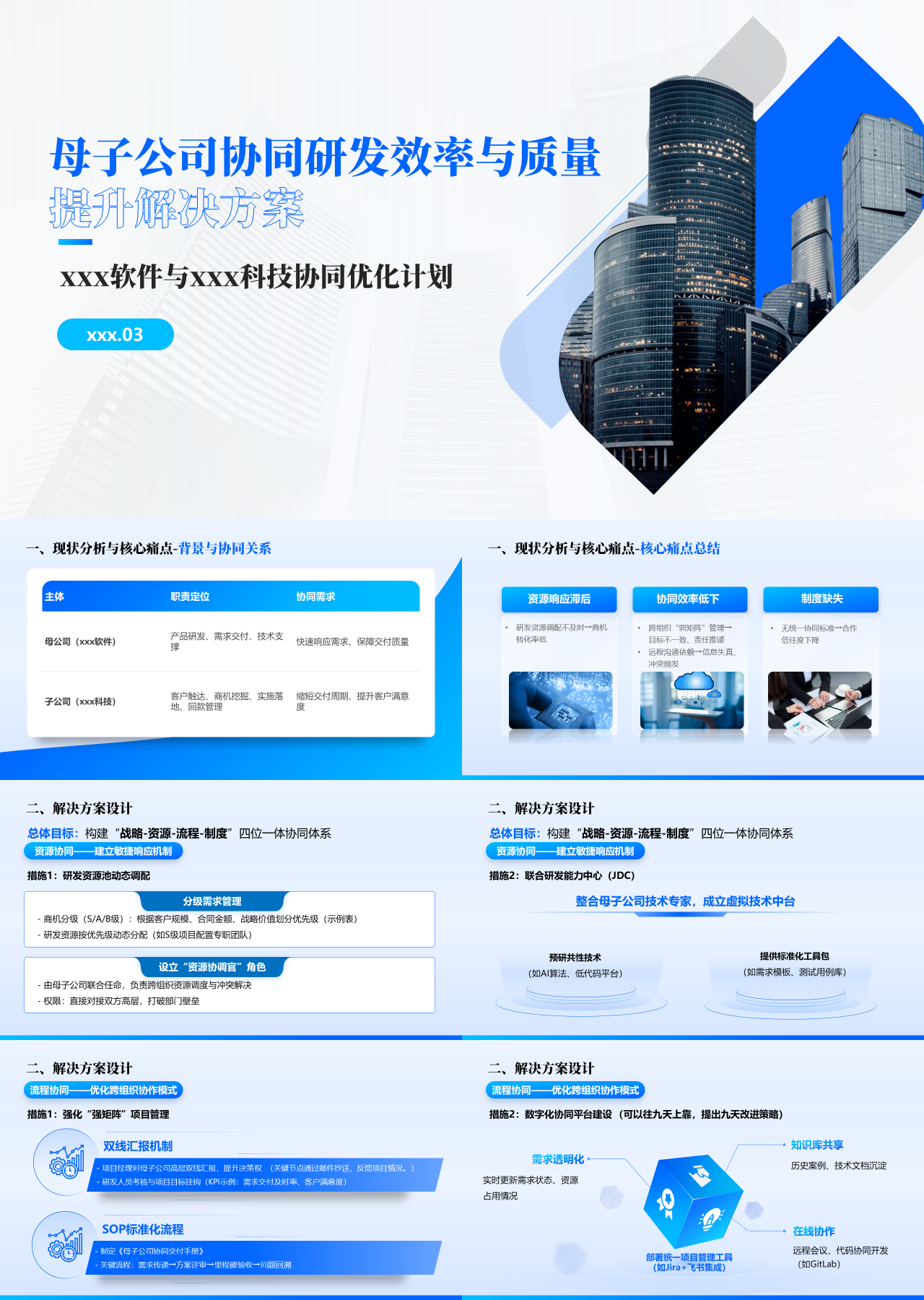 标准静态蓝色工作汇报母子公司协同研发效率与质量
