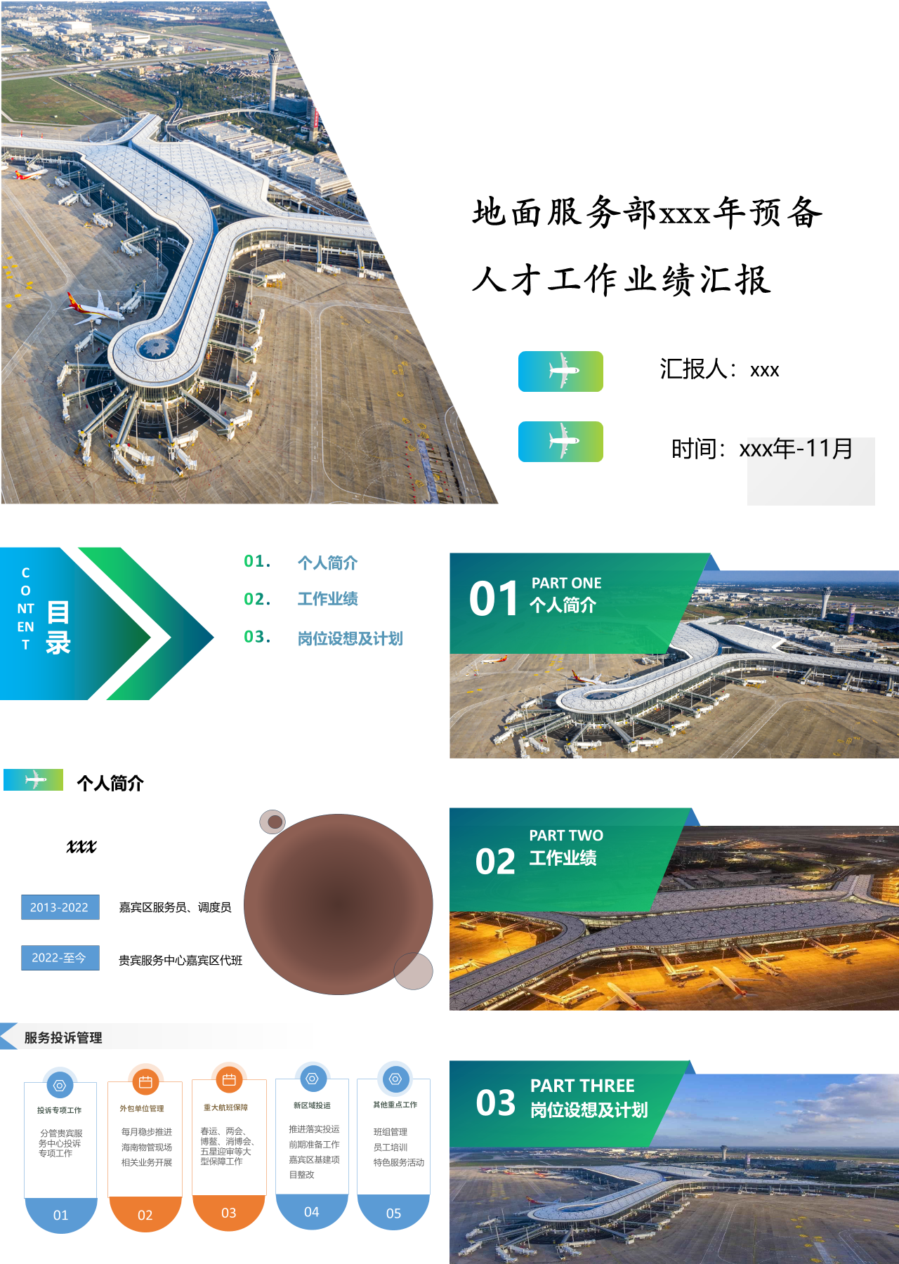 标准静态绿色工作汇报地面服务部预备人才工作业绩汇报