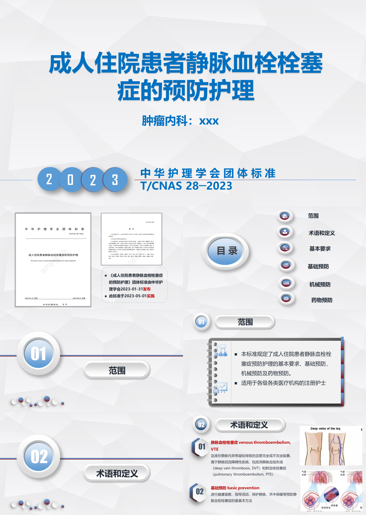 标准静态蓝色工作汇报成人住院患者静脉血栓栓塞症的预防护理