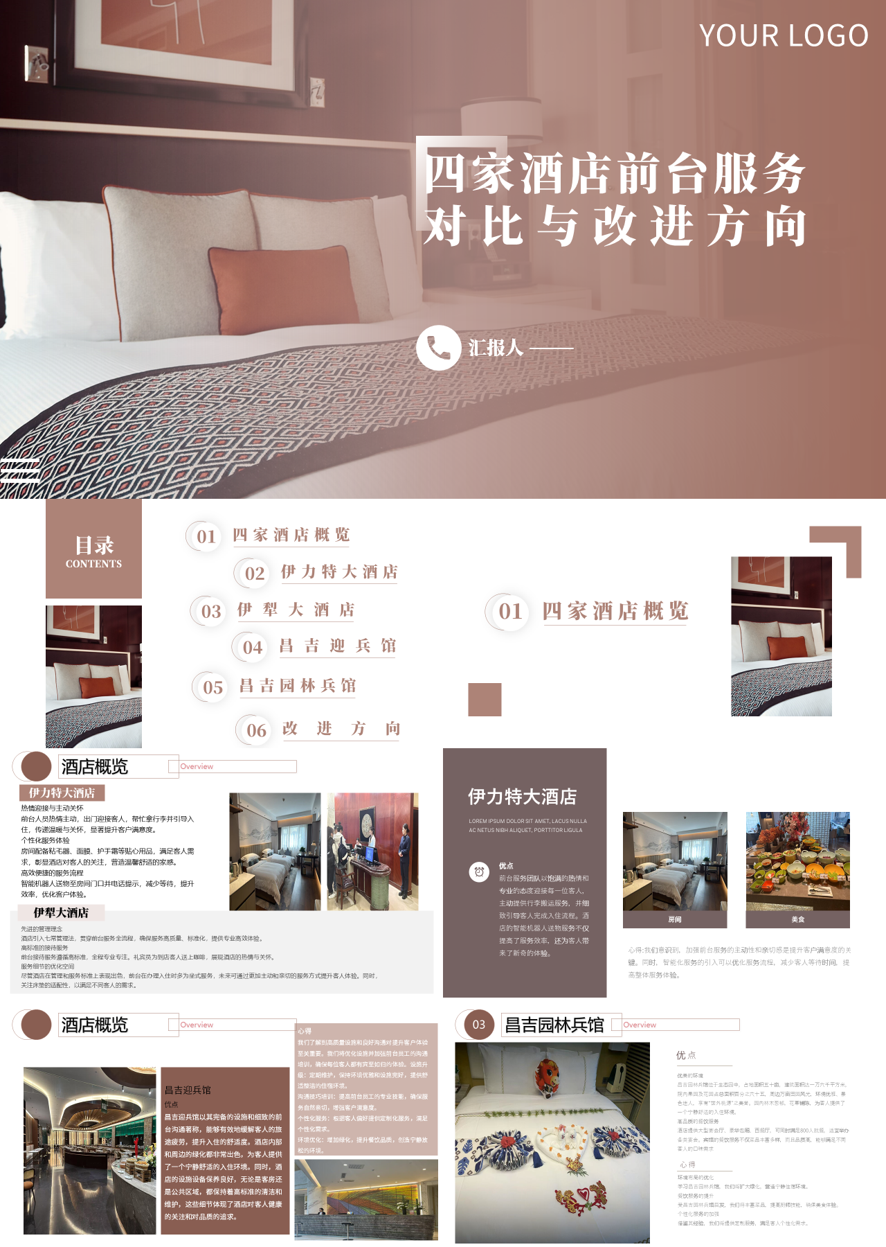 标准静态棕色工作汇报四家酒店前台服务对比与改进方向