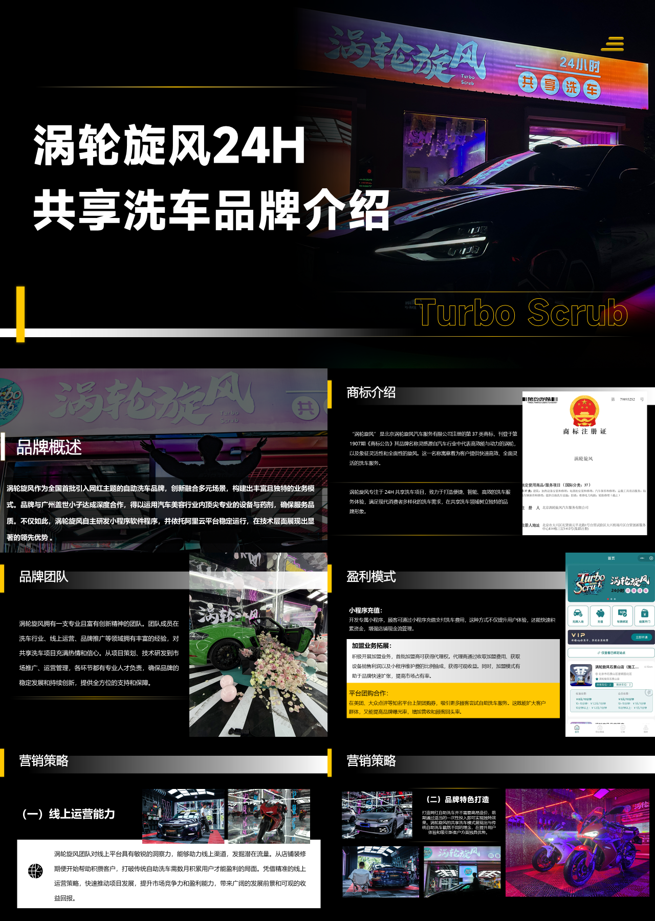 精美静态黑色企业宣传涡轮旋风24H共享洗车品牌介绍