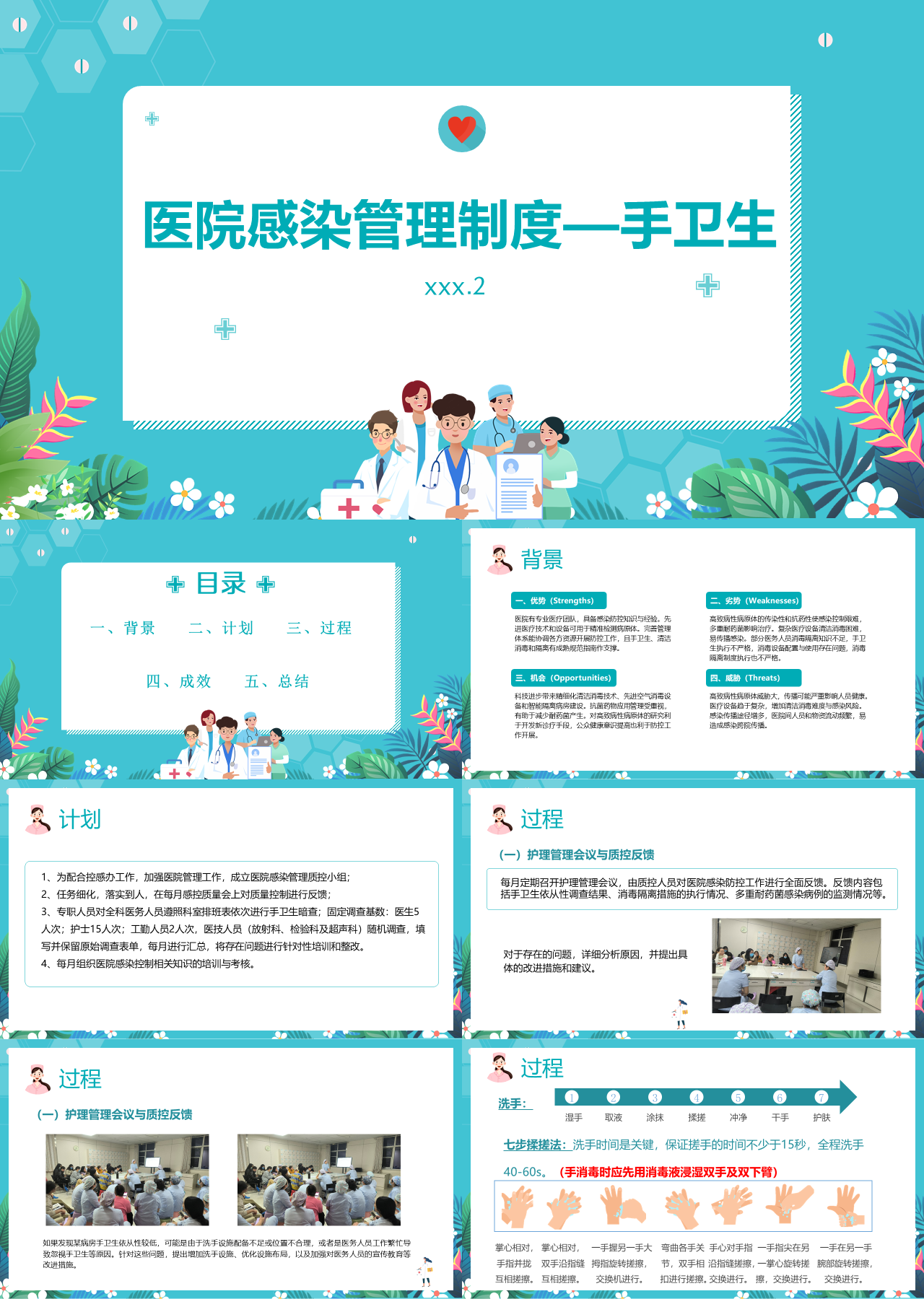标准静态绿色工作汇报医院感染管理制度—手卫生