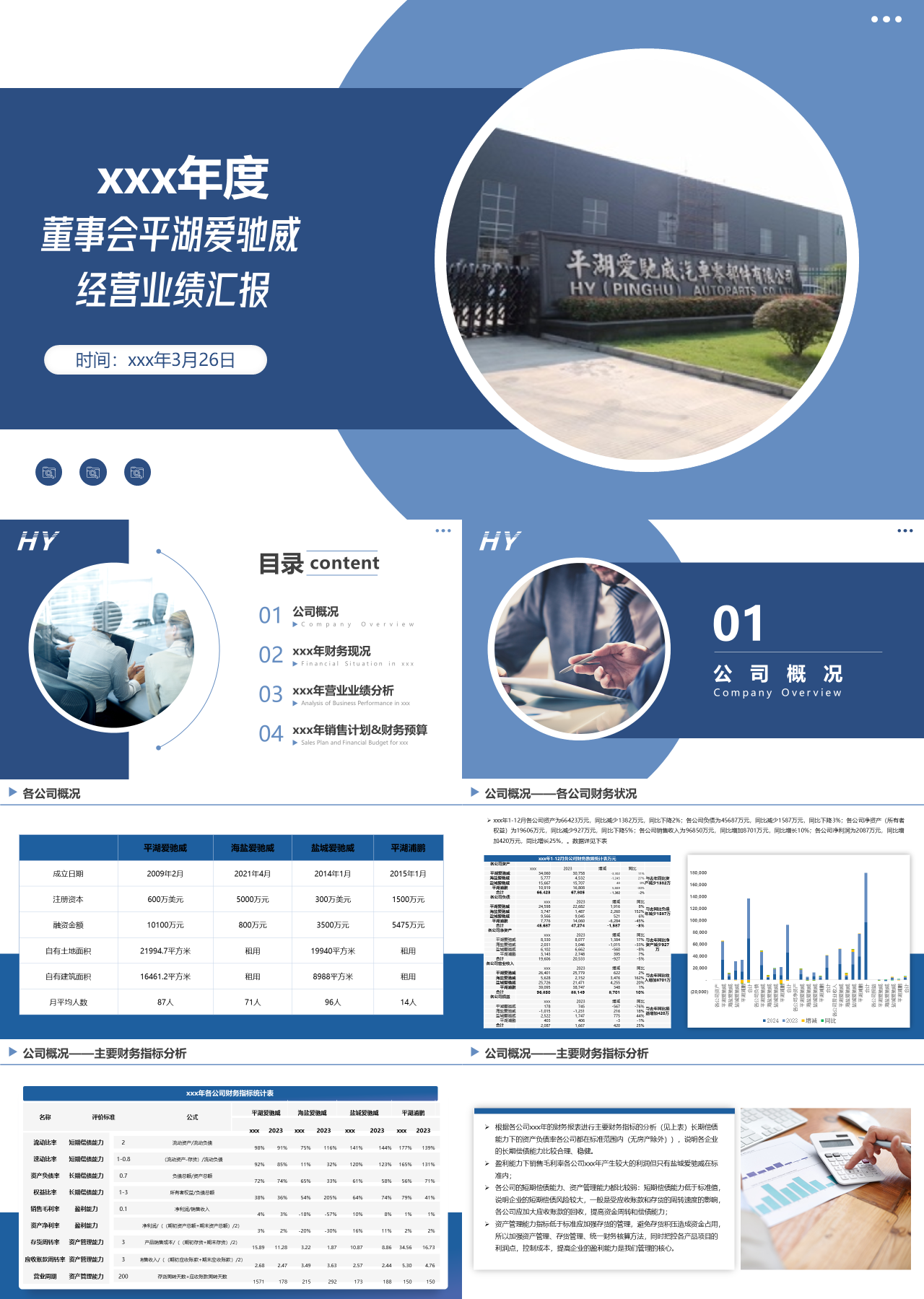 标准静态蓝色工作汇报年度董事会平湖爱驰威经营业绩汇报