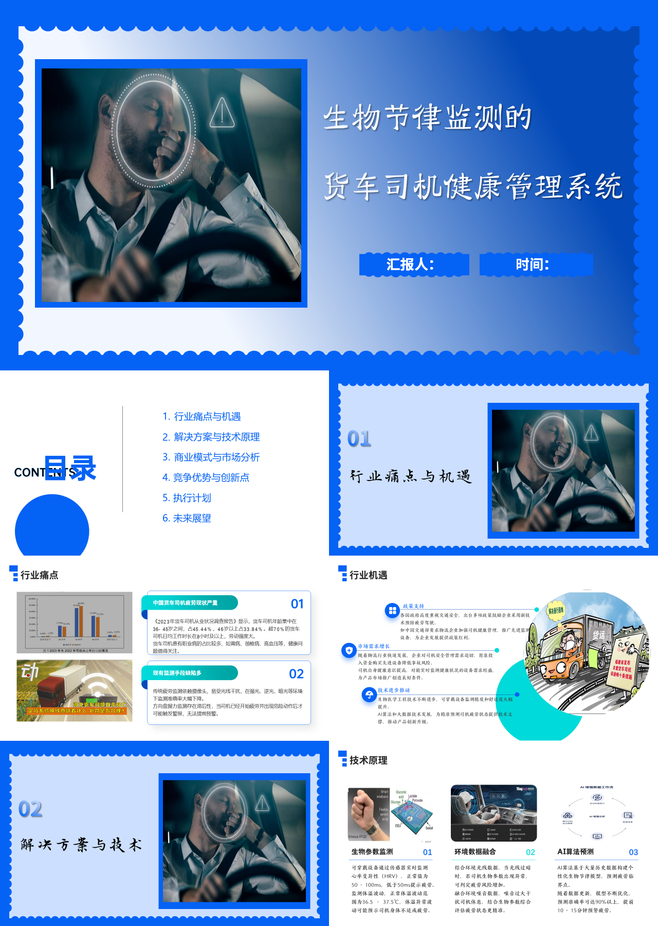 标准静态蓝色工作汇报基于生物节律监测的货车司机健康管理系统