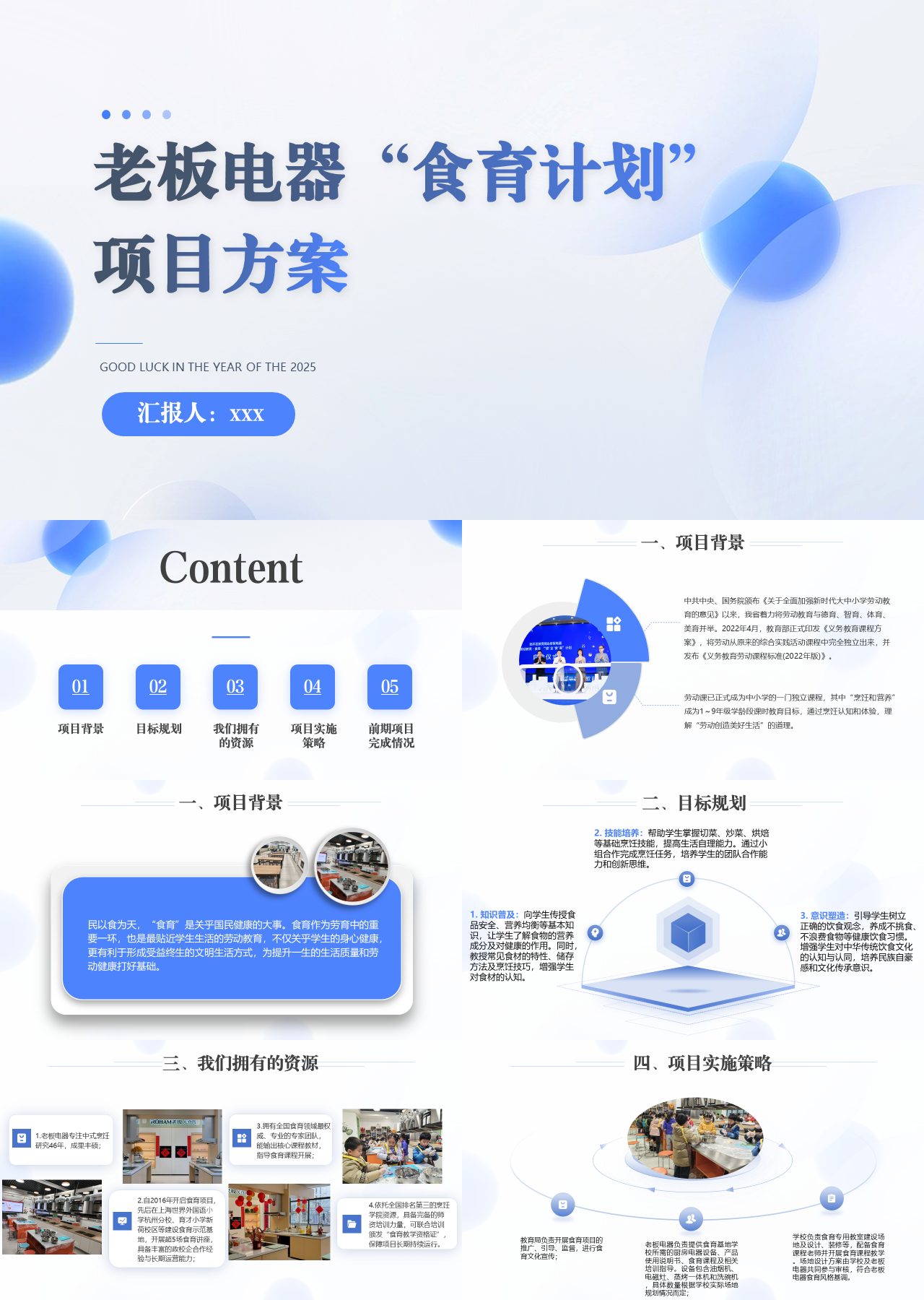标准静态蓝色工作汇报老板电器食育计划项目方案