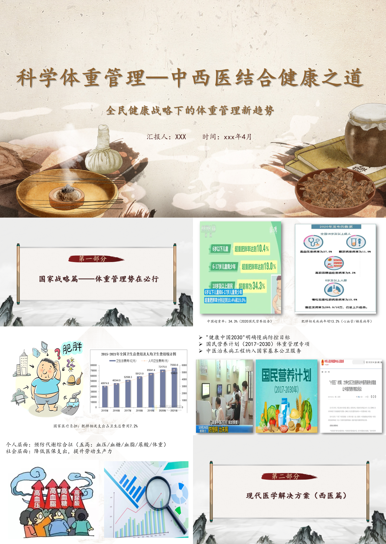 标准静态中国风主题教育科学体重管理中西医结合健康之道