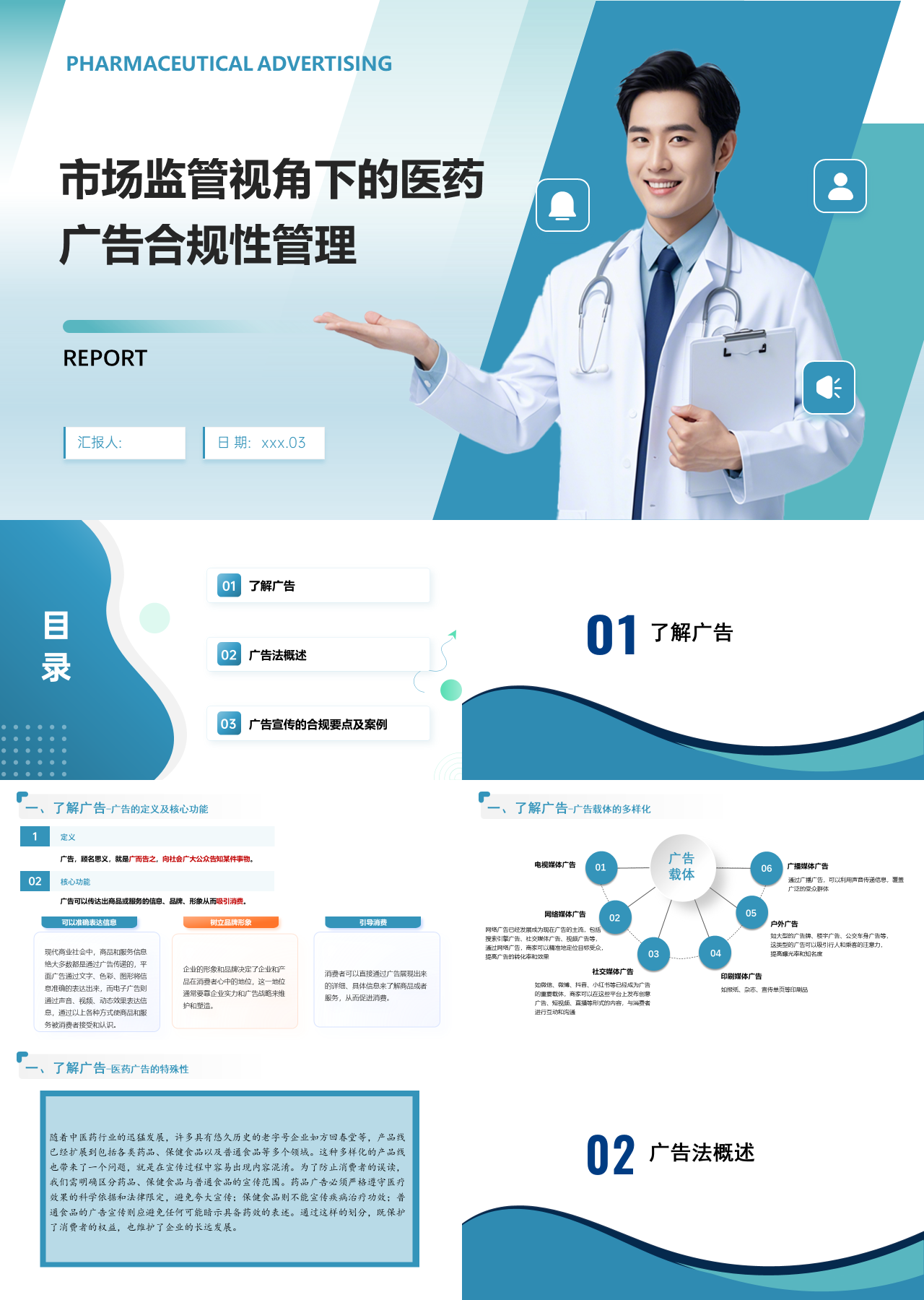 标准静态蓝色工作汇报市场监管视角下的医药广告合规性管理