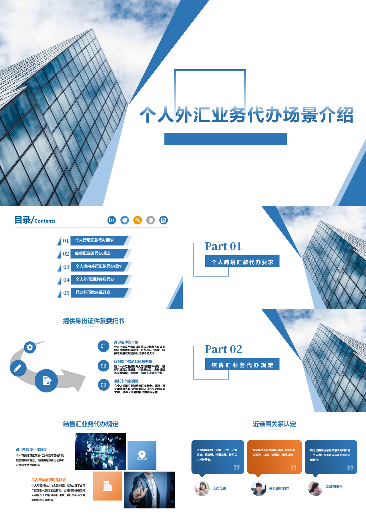 标准静态蓝色工作汇报个人外汇业务代办场景介绍